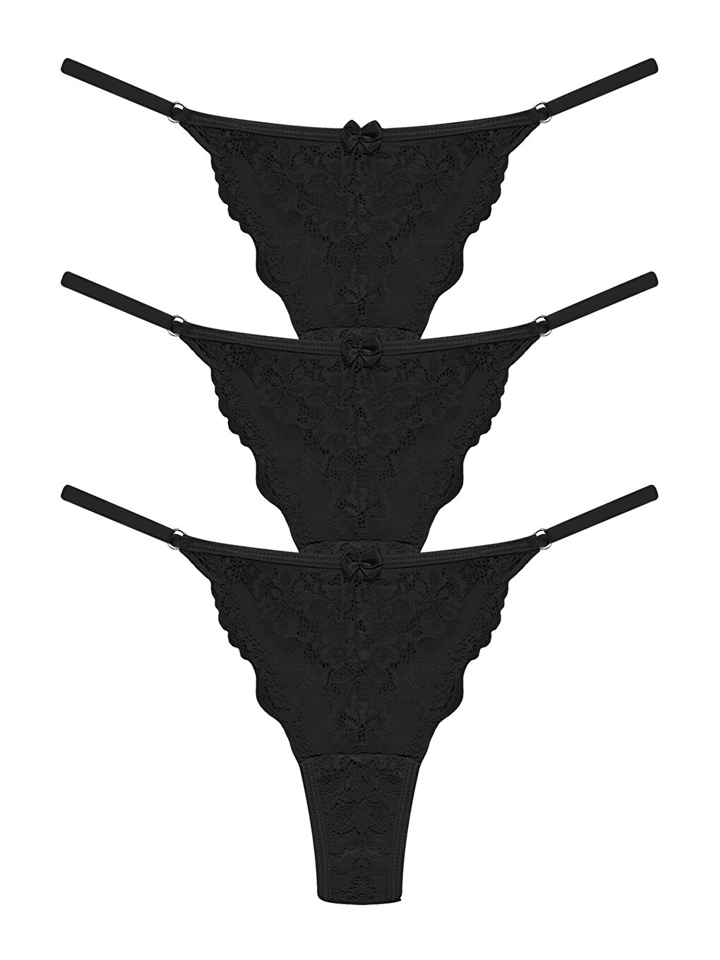 Karışık Önü Dantelli Tül Detaylı Kadın Tanga 3'Lü Paket Külot - 4