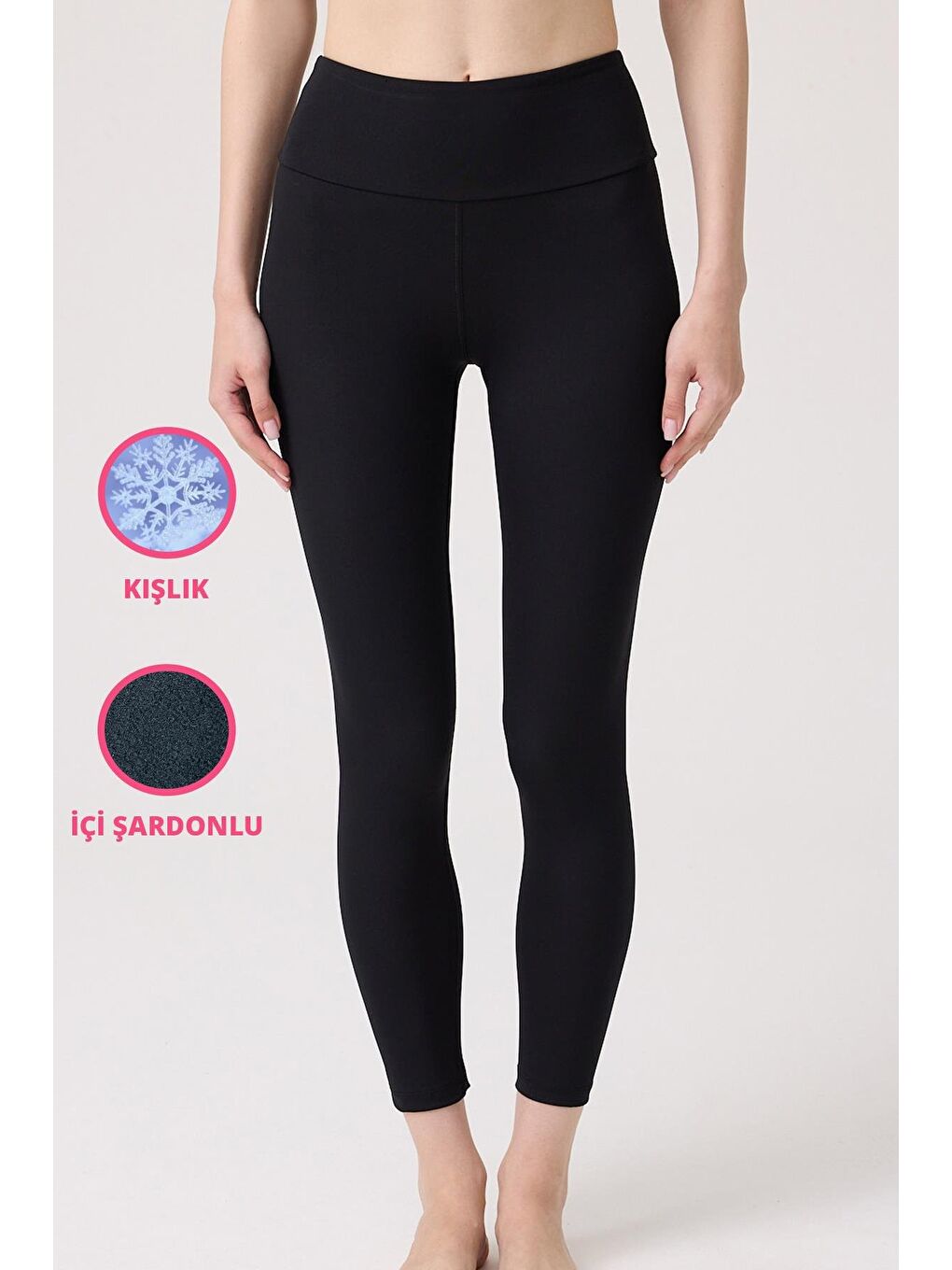 Siyah Şardonlu Yüksek Bel Kadın Spor Tayt