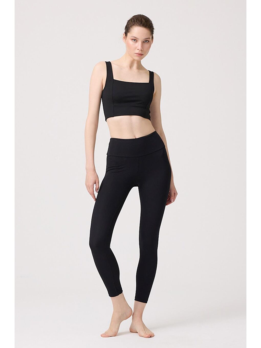 Siyah Şardonlu Yüksek Bel Kadın Spor Tayt-2