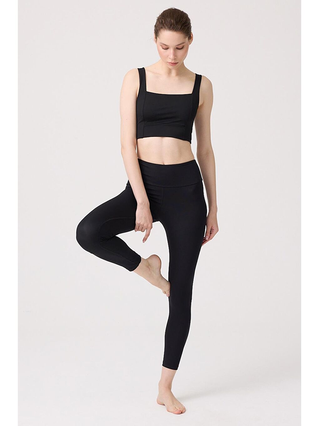 Siyah Şardonlu Yüksek Bel Kadın Spor Tayt-3