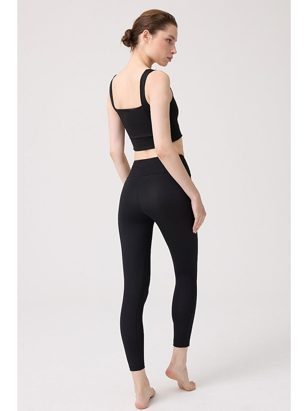 Siyah Şardonlu Yüksek Bel Kadın Spor Tayt-6