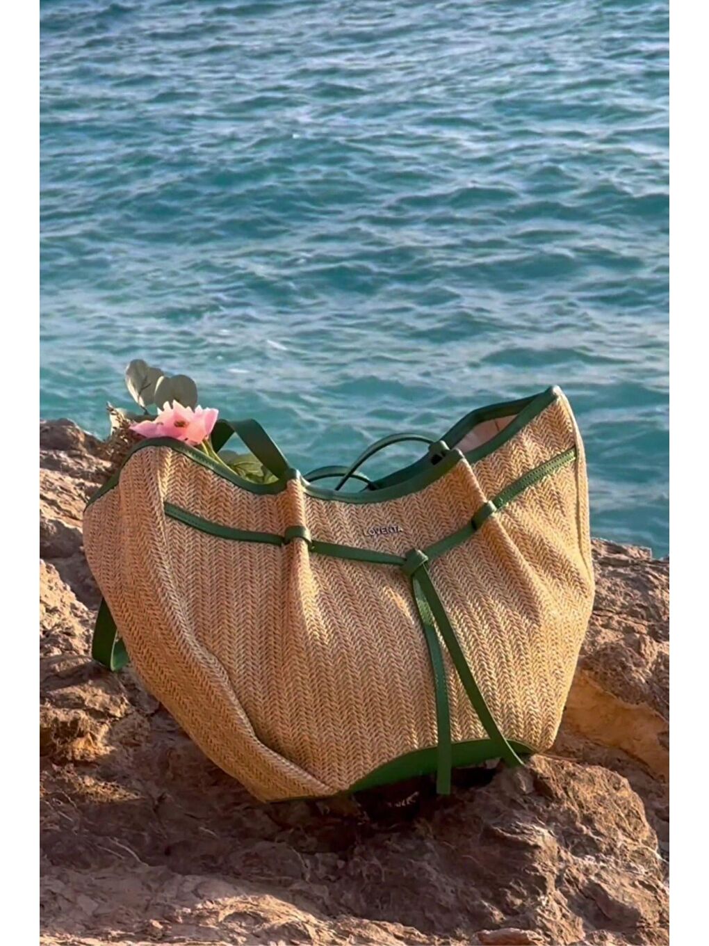 Large Tote Bag Hasır & Yeşil Niesha Allure-Mer-2