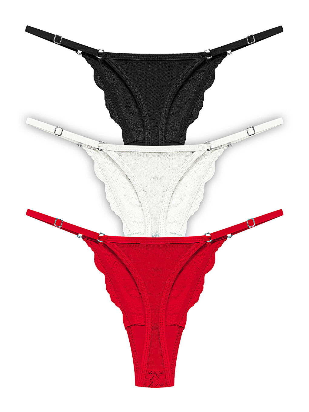 Karışık Önü Dantelli Tül Detaylı Kadın Tanga 3'Lü Paket Külot - 2