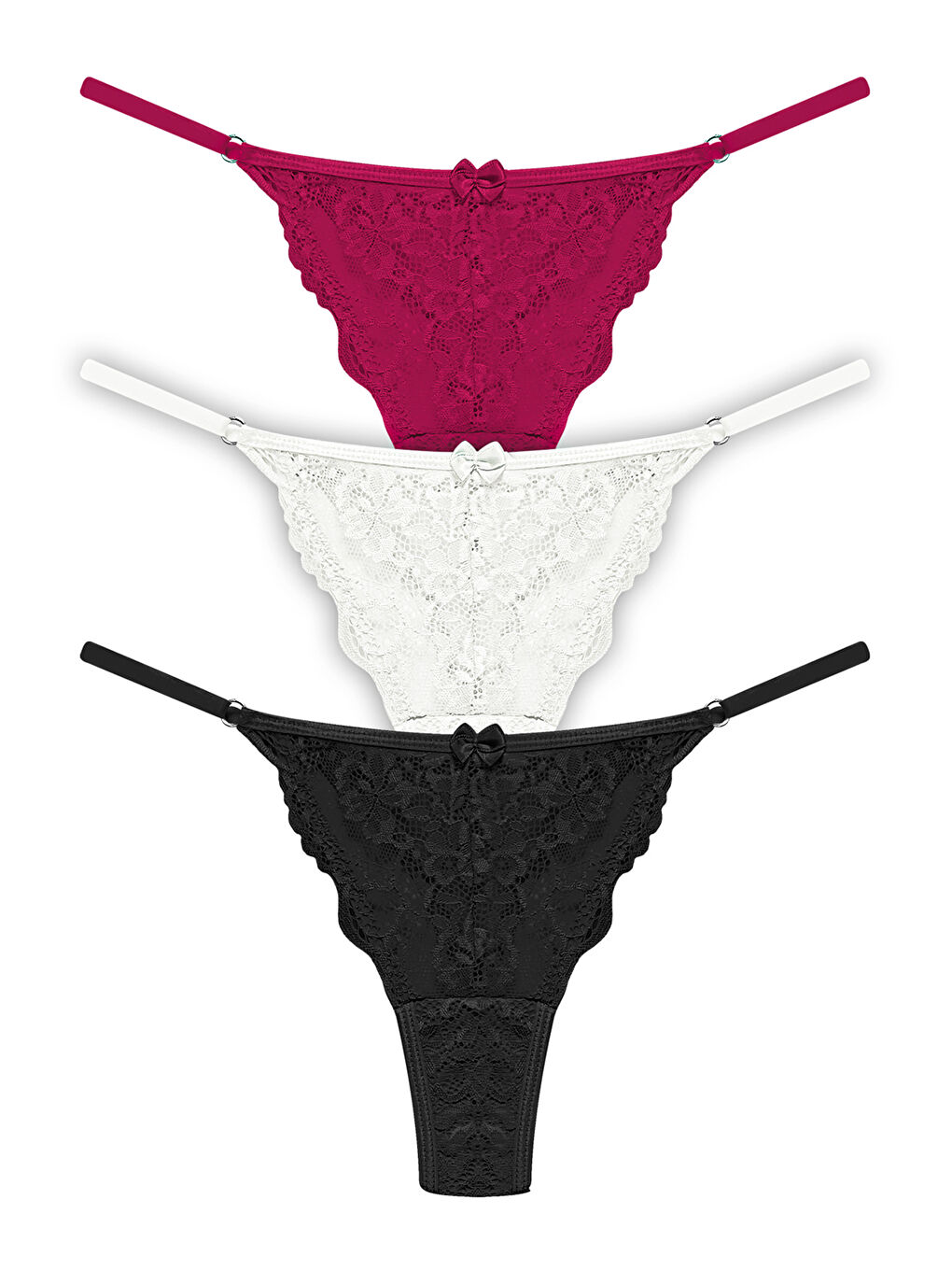 Karışık Önü Dantelli Tül Detaylı Kadın Tanga 3'Lü Paket Külot - 3