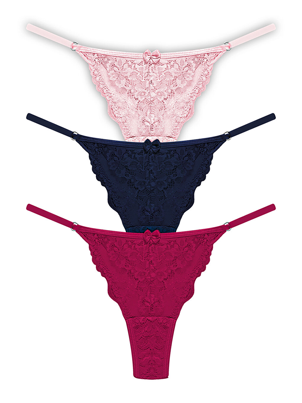 Karışık Önü Dantelli Tül Detaylı Kadın Tanga 3'Lü Paket Külot