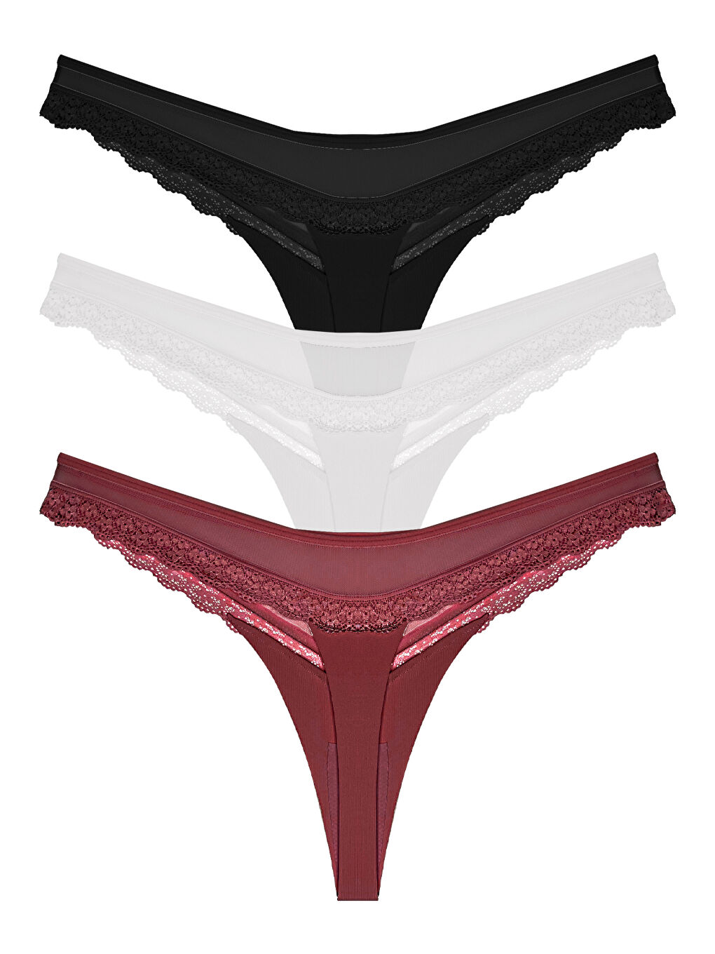 Karışık Tül Ve Dantel Detaylı Kadın Tanga 3'Lü Paket Külot - 2