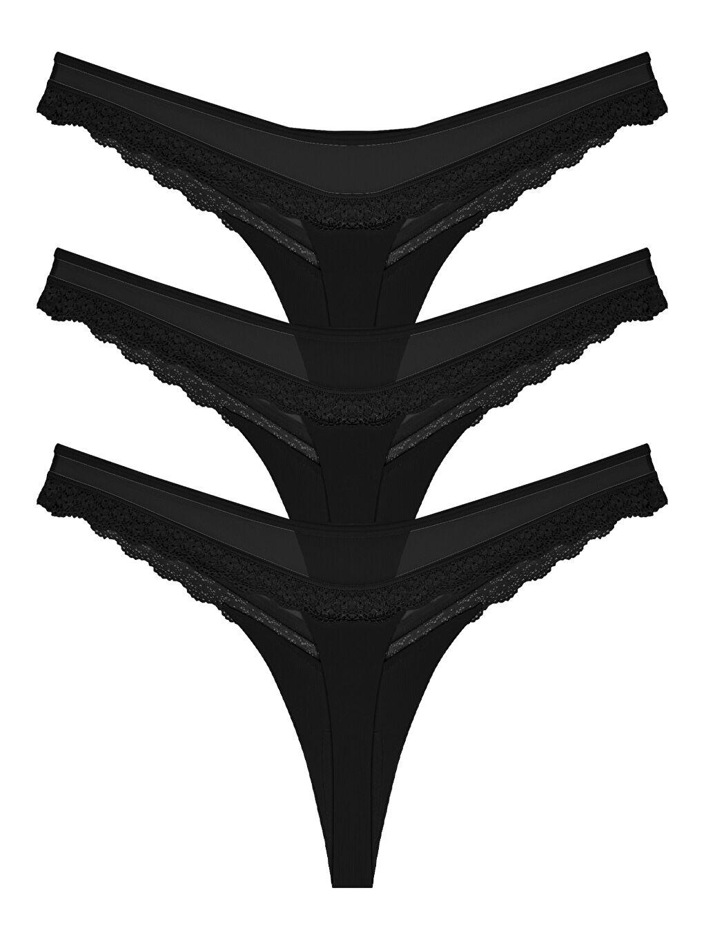 Karışık Tül Ve Dantel Detaylı Kadın Tanga 3'Lü Paket Külot - 4