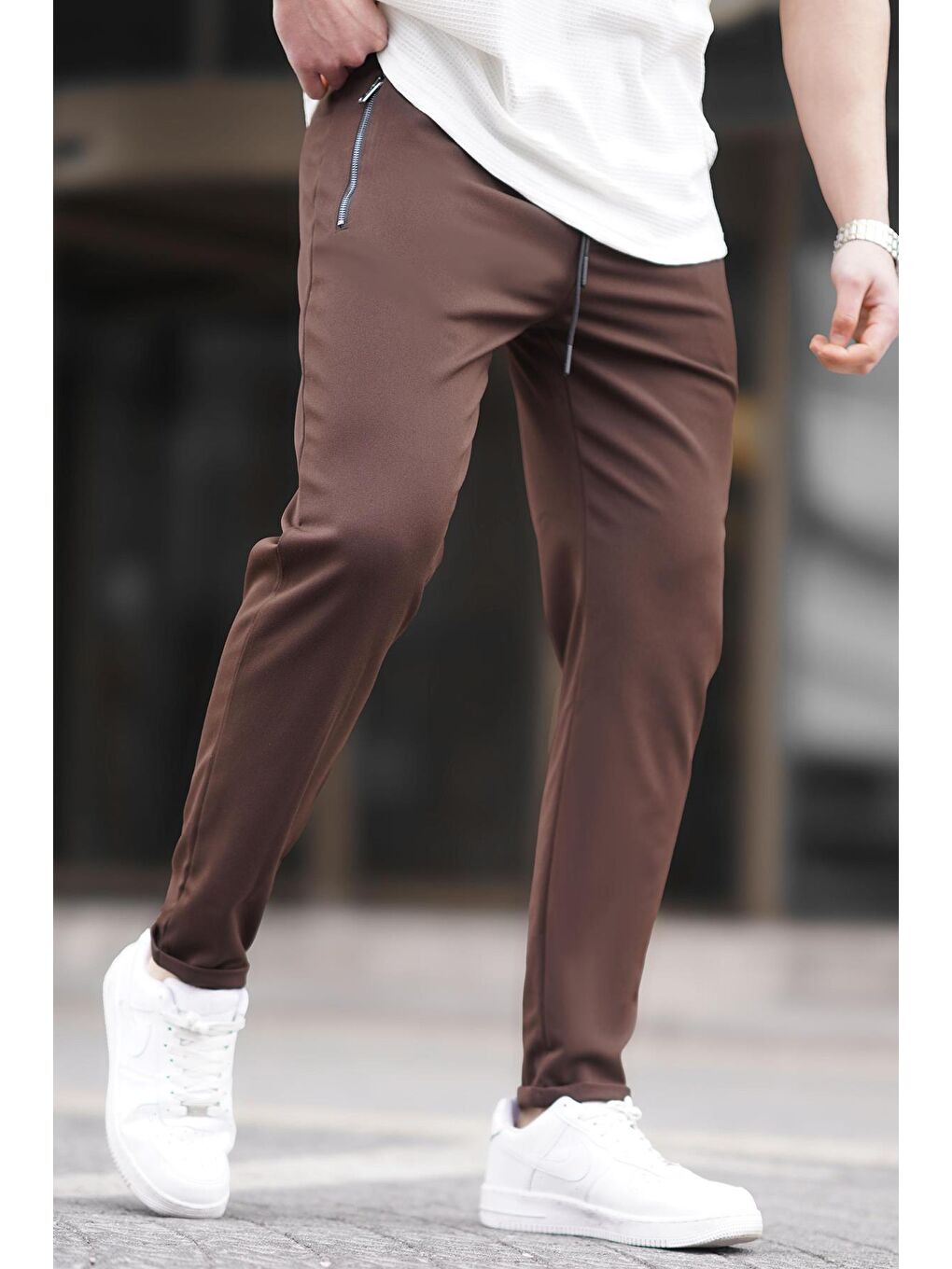 Kahverengi Fermuar Detaylı  Erkek Pantolon 6520-1