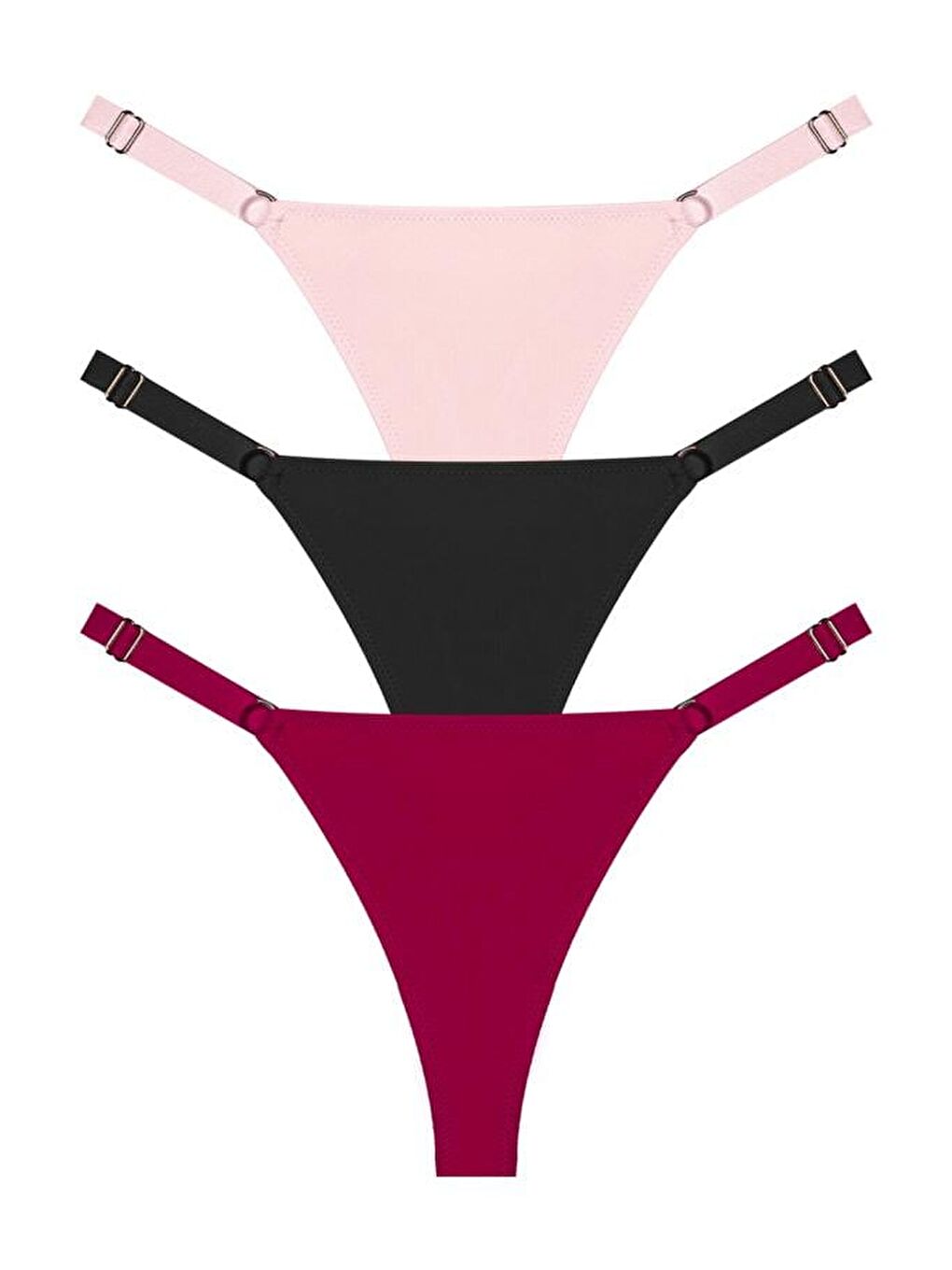 Karışık Halka Detaylı Ayarlanabilir Lastikli Kadın Tanga Külot 3'Lü Paket - 2-0
