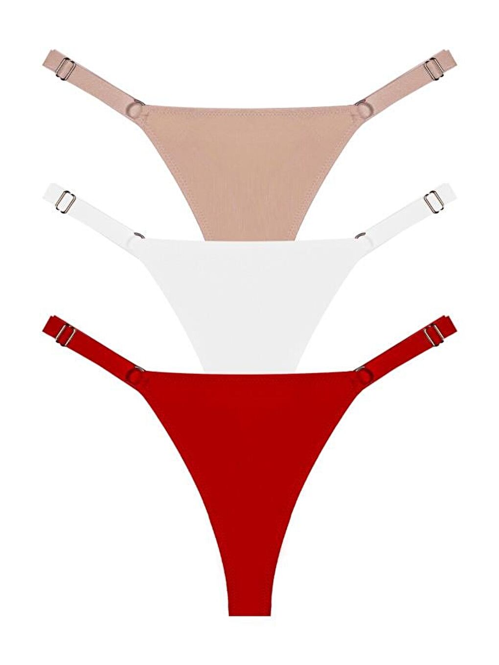 Karışık Halka Detaylı Ayarlanabilir Lastikli Kadın Tanga Külot 3'Lü Paket