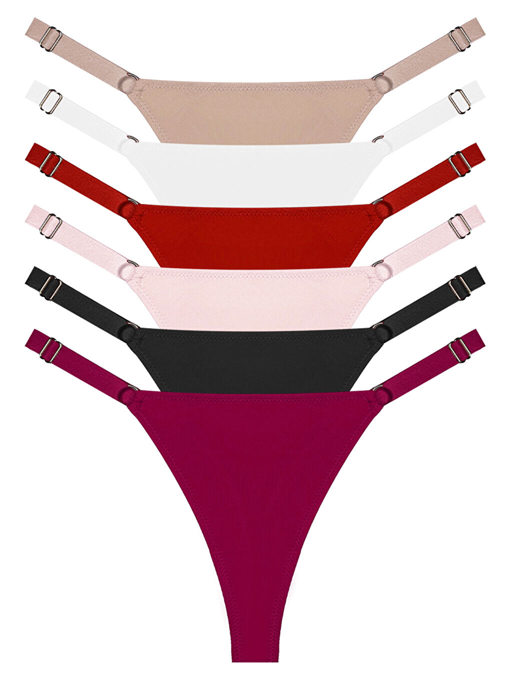 Karışık Halka Detaylı Ayarlanabilir Lastikli Kadın Tanga Külot 6'Lı Paket