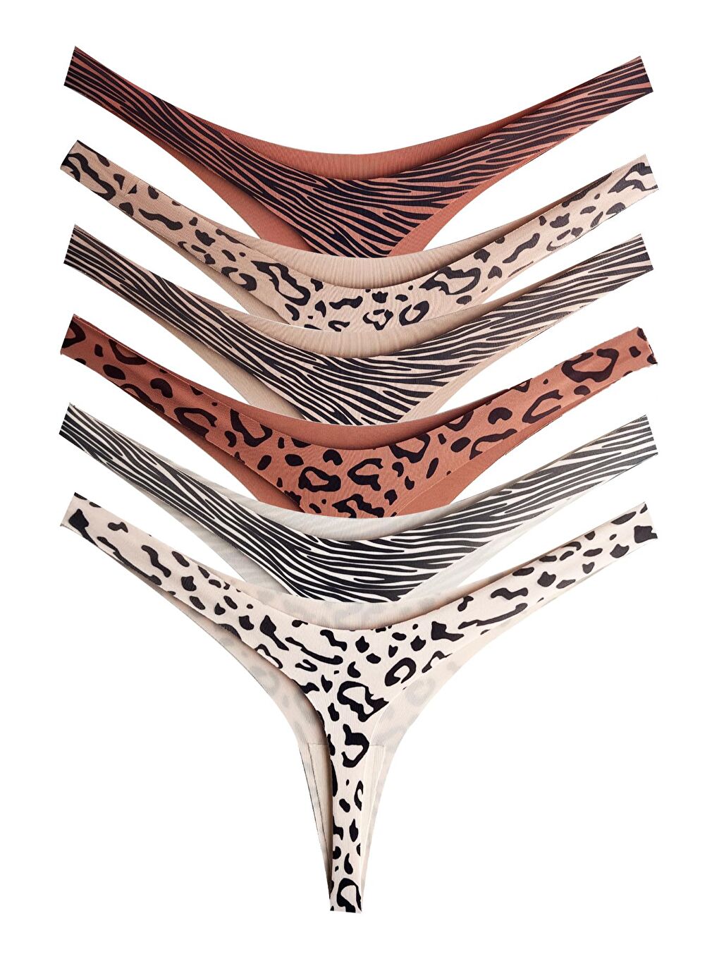 Karışık Basic Desenli Lazer Kesim Kadın Tanga Külot 6'Lı Paket