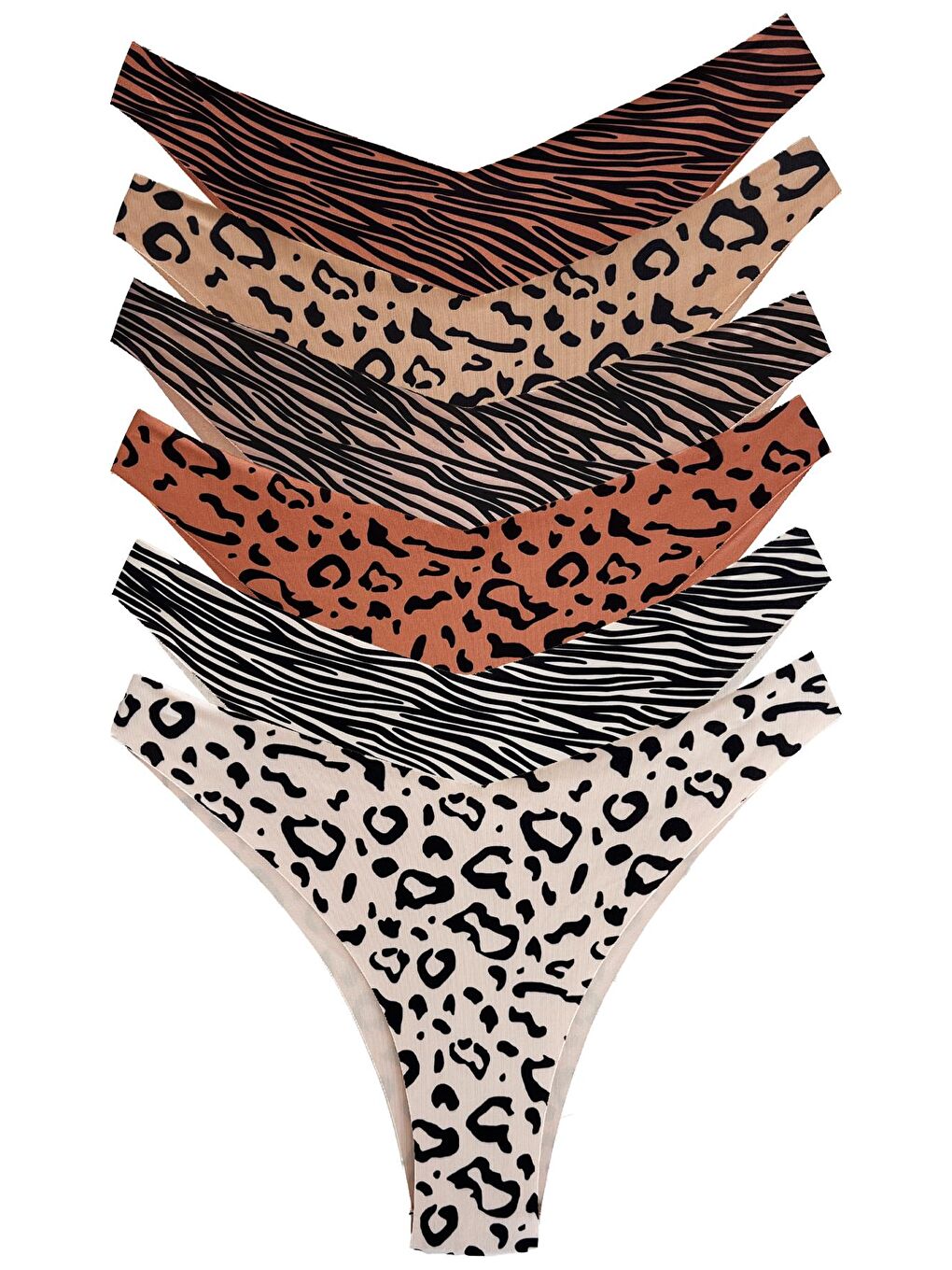 Karışık Basic Desenli Lazer Kesim Kadın Brezilya Külot 6'Lı Paket