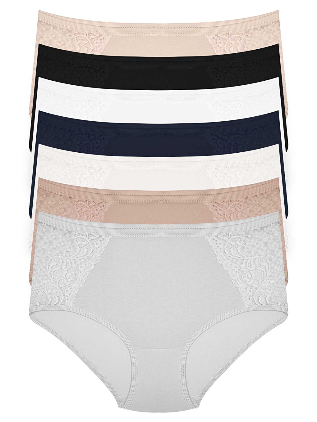 Karışık Dantel Detaylı Klasik Pamuklu Bato Külot 7'Li Paket