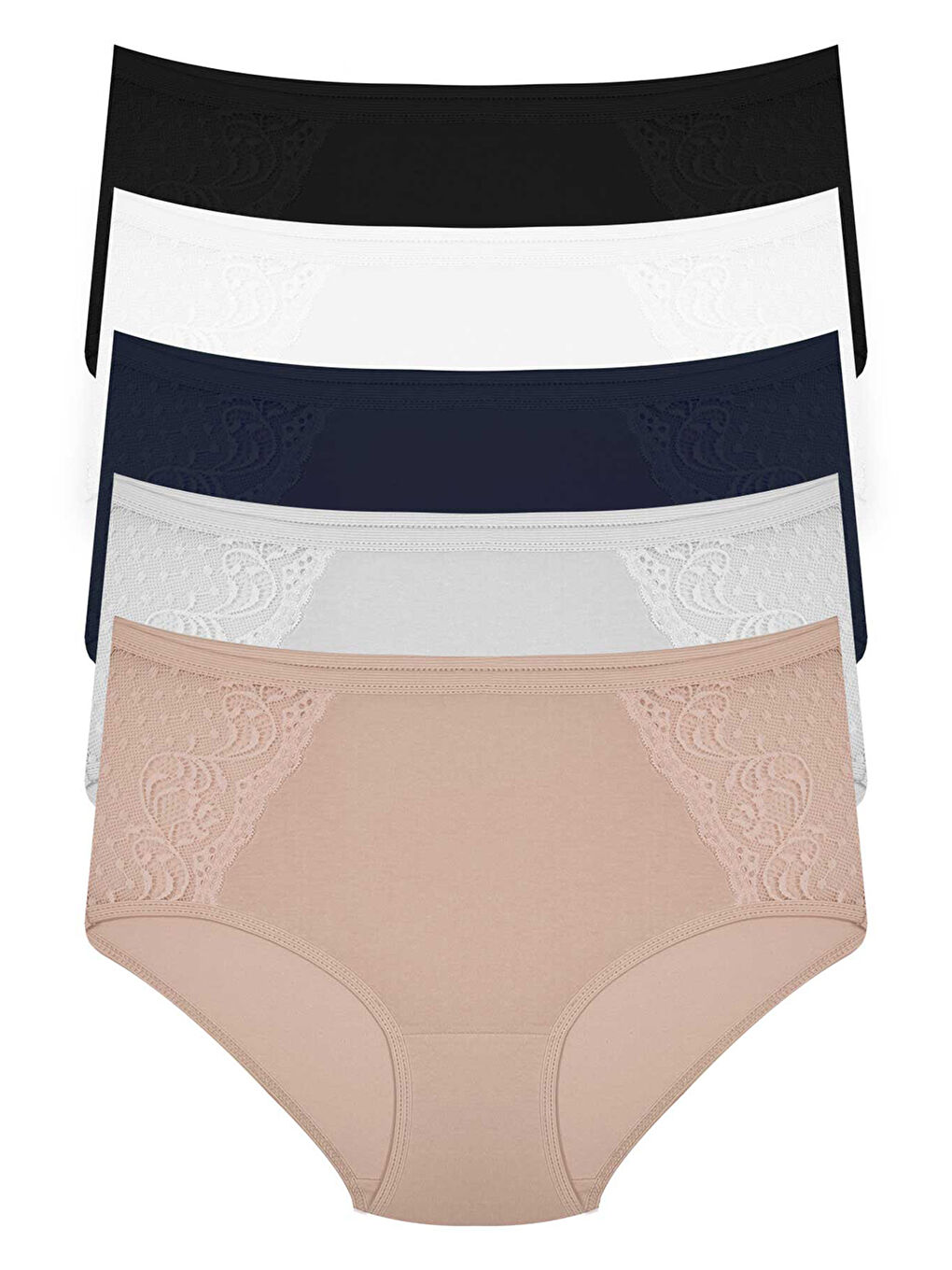 Karışık Dantel Detaylı Klasik Pamuklu Bato Külot 5'Li Paket