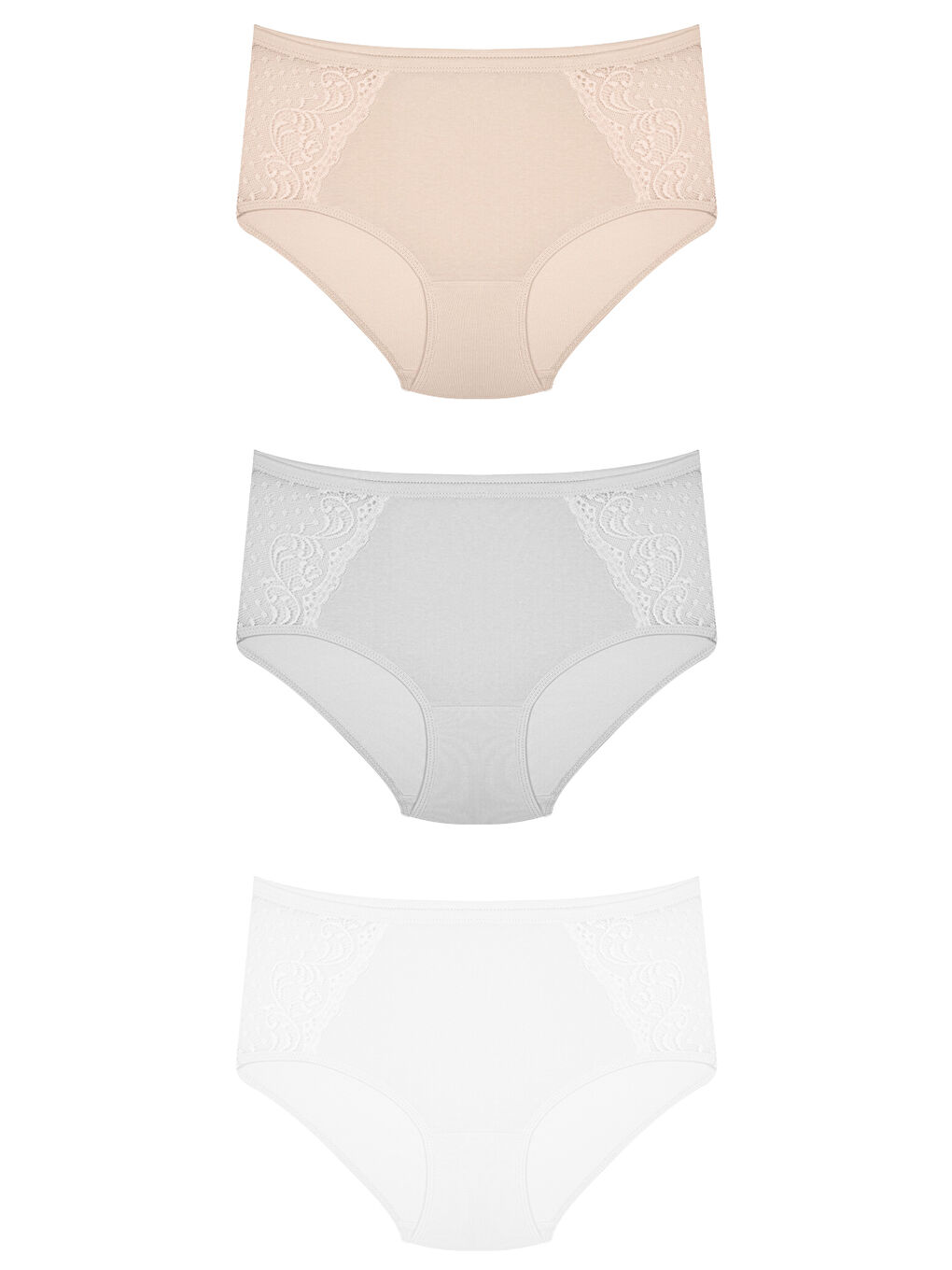 Karışık Dantel Detaylı Klasik Pamuklu Bato Külot 3'Lü Paket - 3