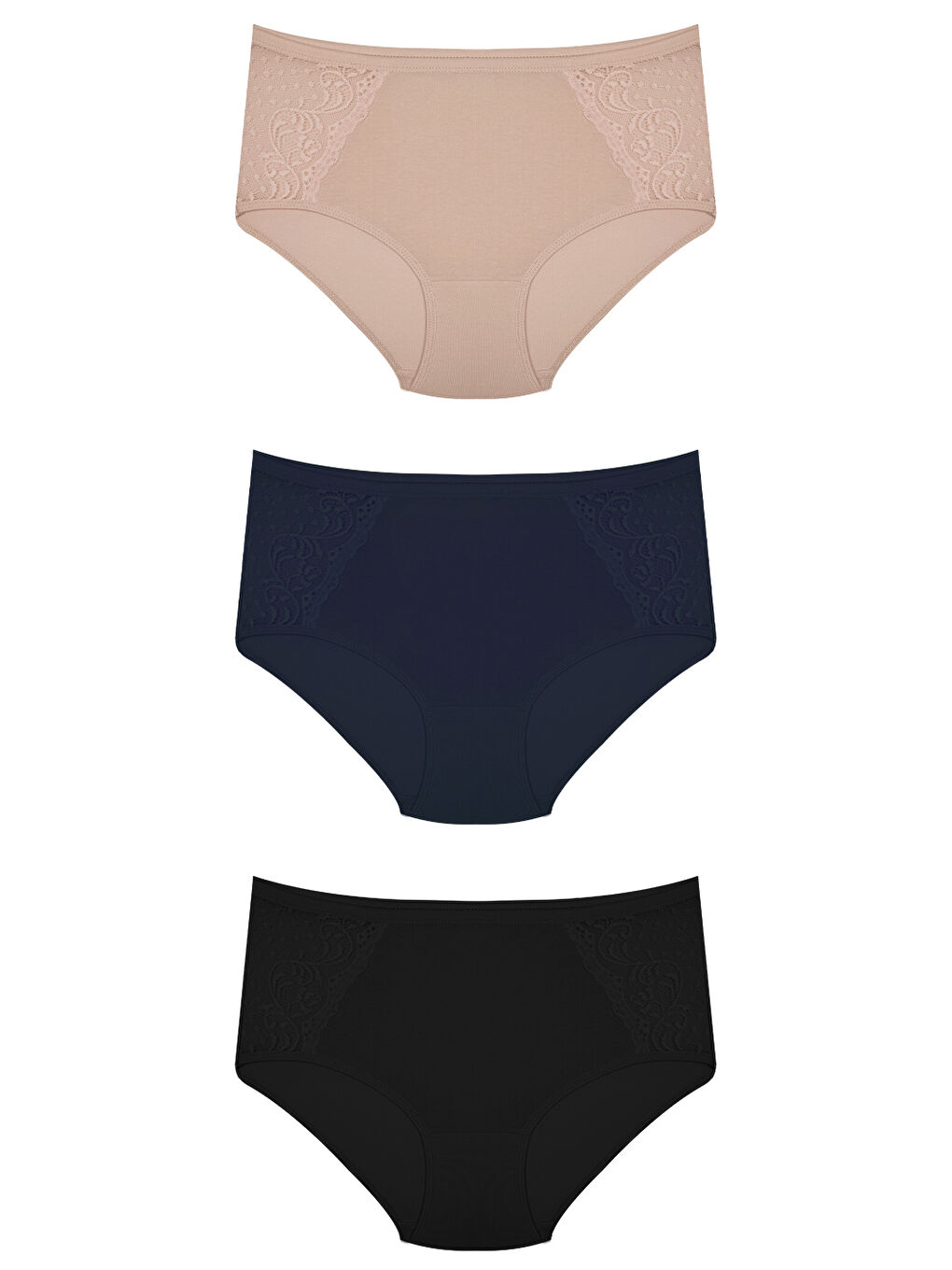 Karışık Dantel Detaylı Klasik Pamuklu Bato Külot 3'Lü Paket - 2