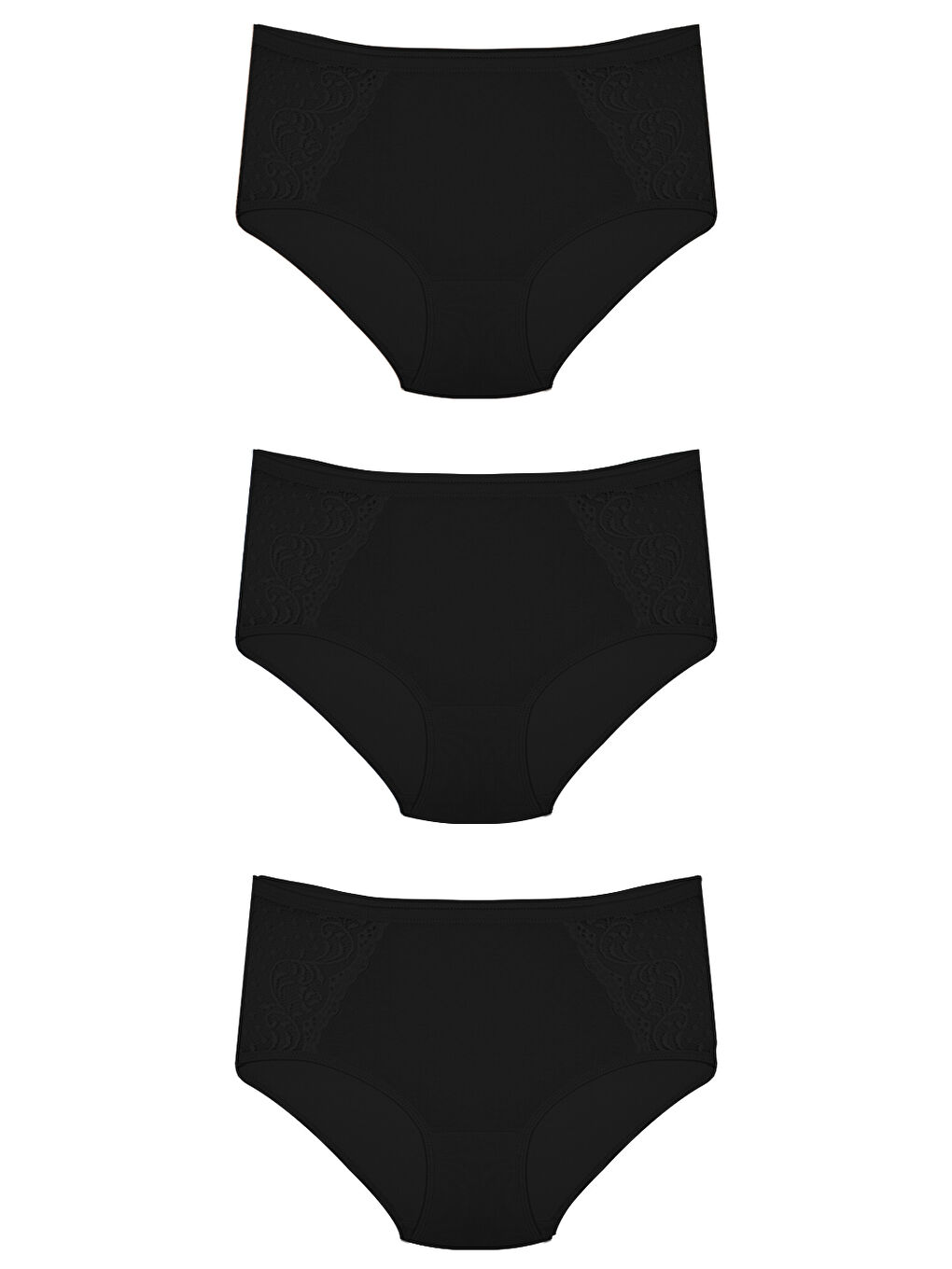 Karışık Dantel Detaylı Klasik Pamuklu Bato Külot 3'Lü Paket