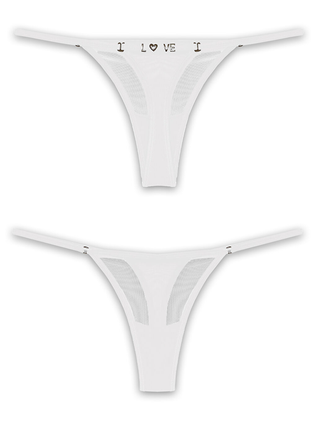 Ekru Krem Tül Çıkarılabilir Love Yazı Detaylı Tanga Külot