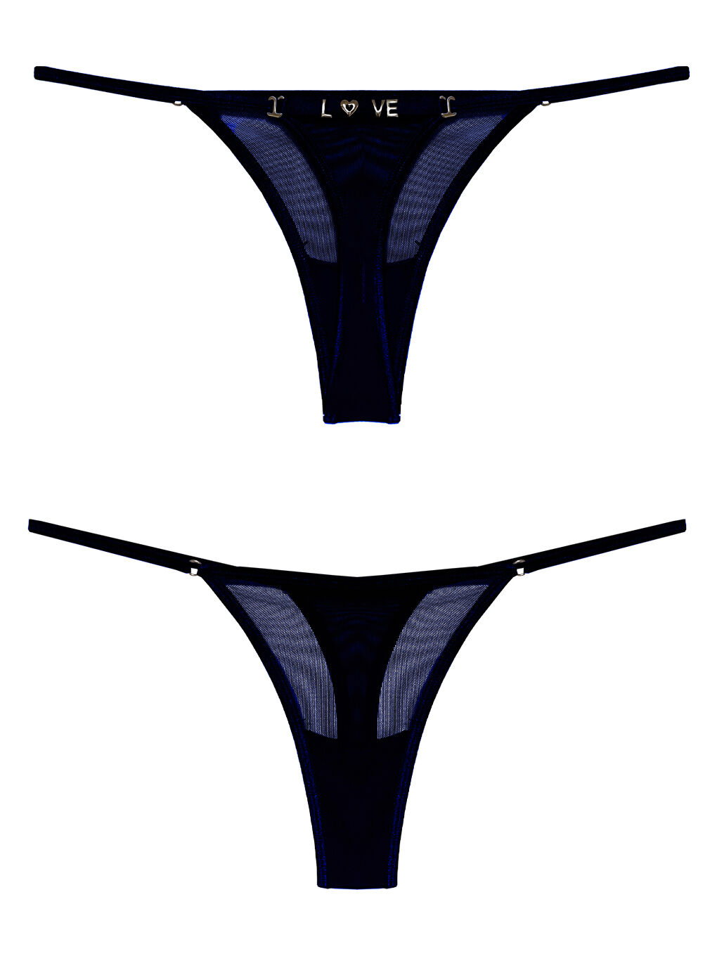 Lacivert Tül Çıkarılabilir Love Yazı Detaylı Tanga Külot