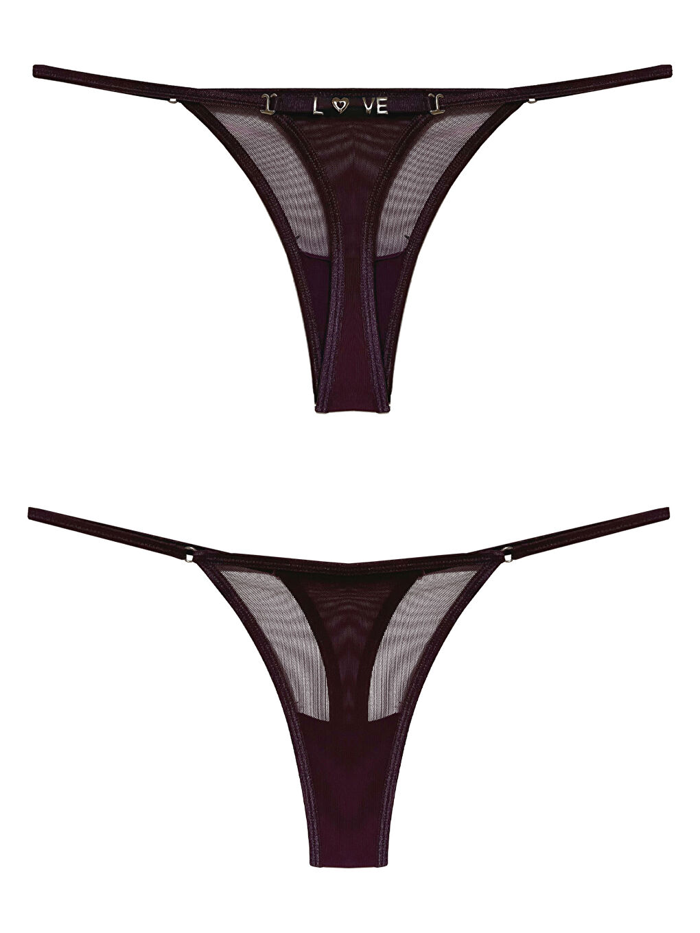 Mürdüm Tül Çıkarılabilir Love Yazı Detaylı Tanga Külot