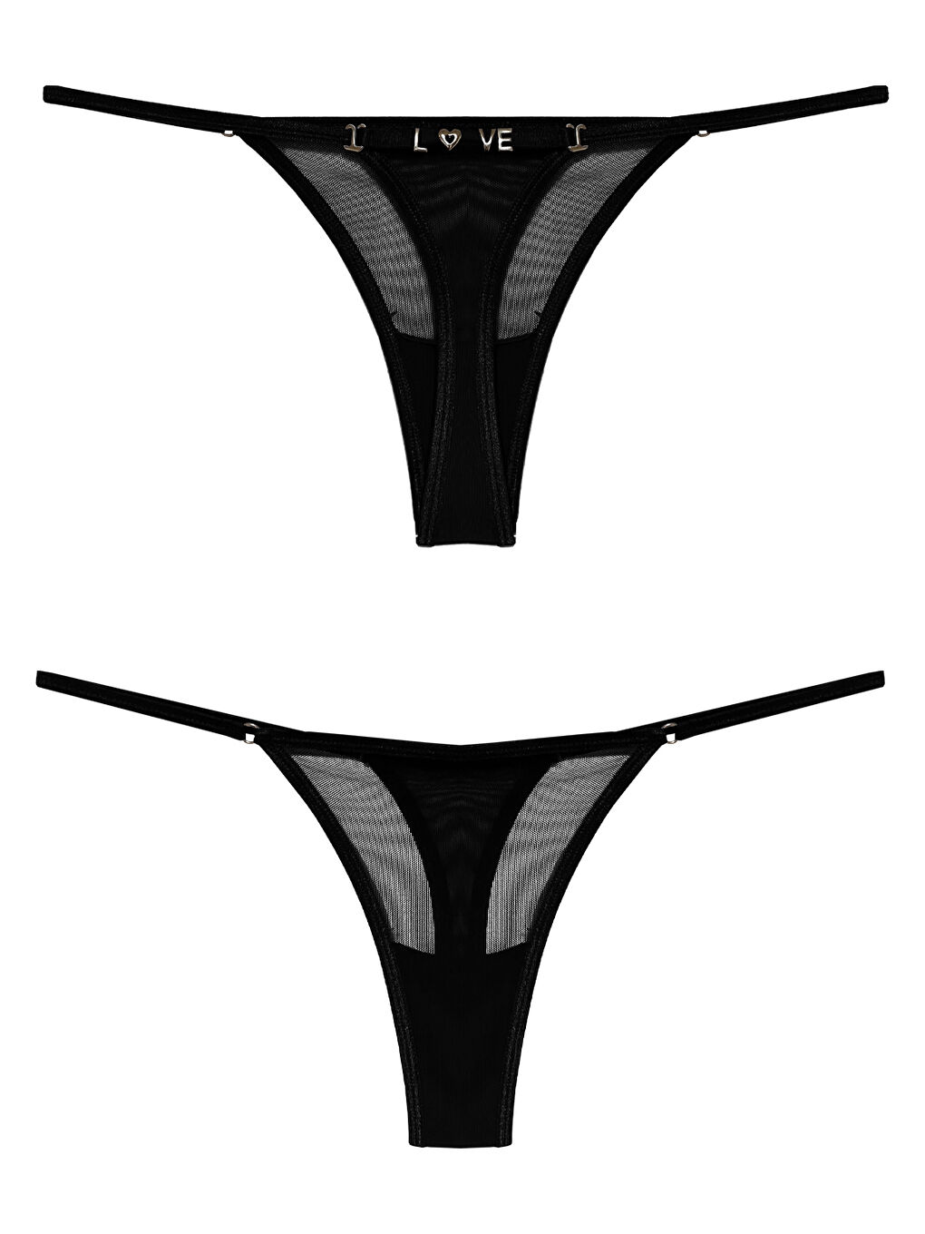 Siyah Tül Çıkarılabilir Love Yazı Detaylı Tanga Külot