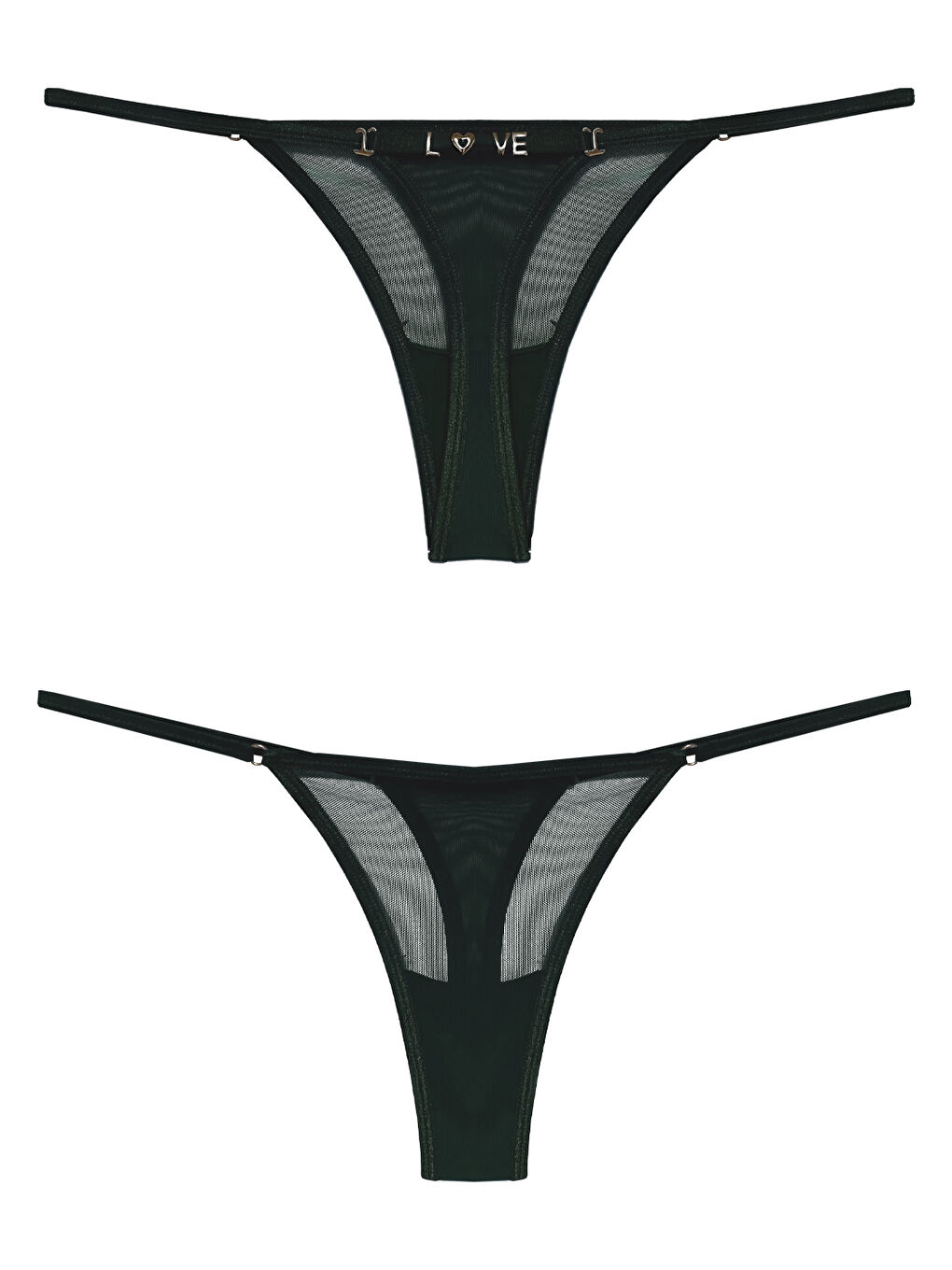 Tenan Yeşili Tül Çıkarılabilir Love Yazı Detaylı Tanga Külot