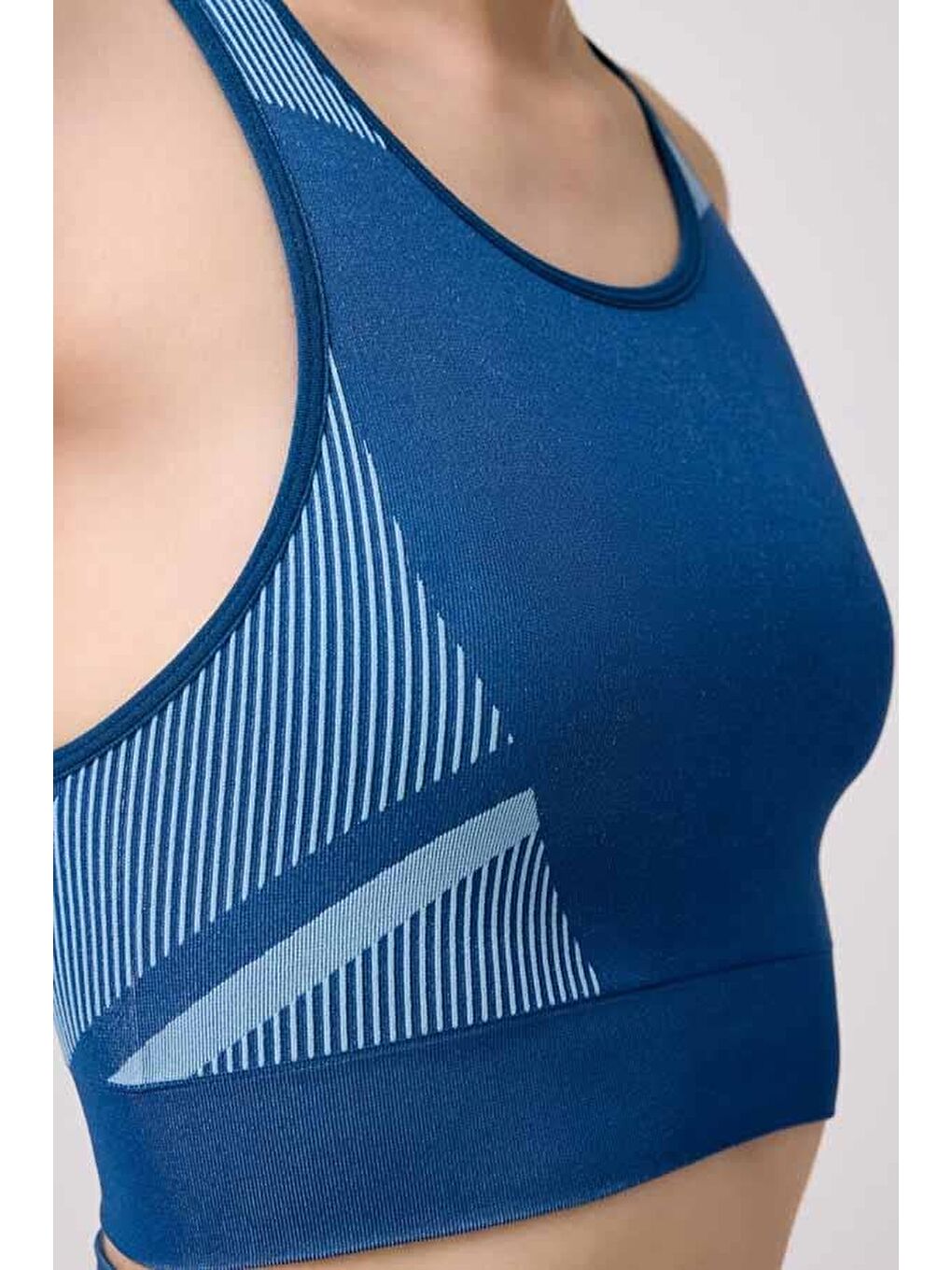 Turkuaz Seamless Mavi Takım Sporcu Yüksek Bel Tayt Ve Kalın Askılı Balensiz Crop Top Büstiyer-2