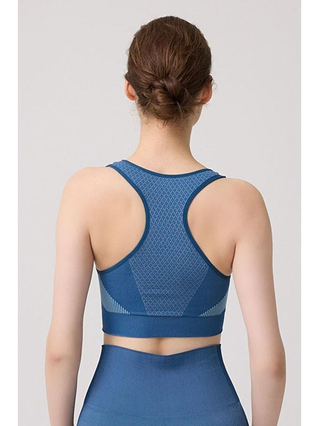 Turkuaz Seamless Mavi Takım Sporcu Yüksek Bel Tayt Ve Kalın Askılı Balensiz Crop Top Büstiyer-4