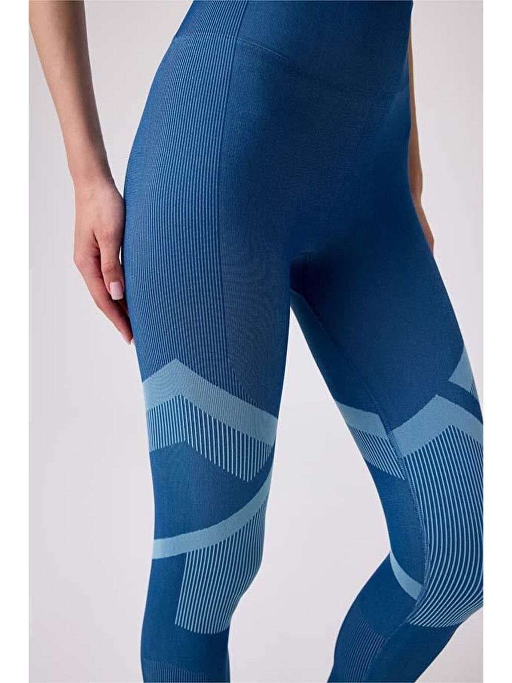 Turkuaz Seamless Mavi Takım Sporcu Yüksek Bel Tayt Ve Kalın Askılı Balensiz Crop Top Büstiyer-6