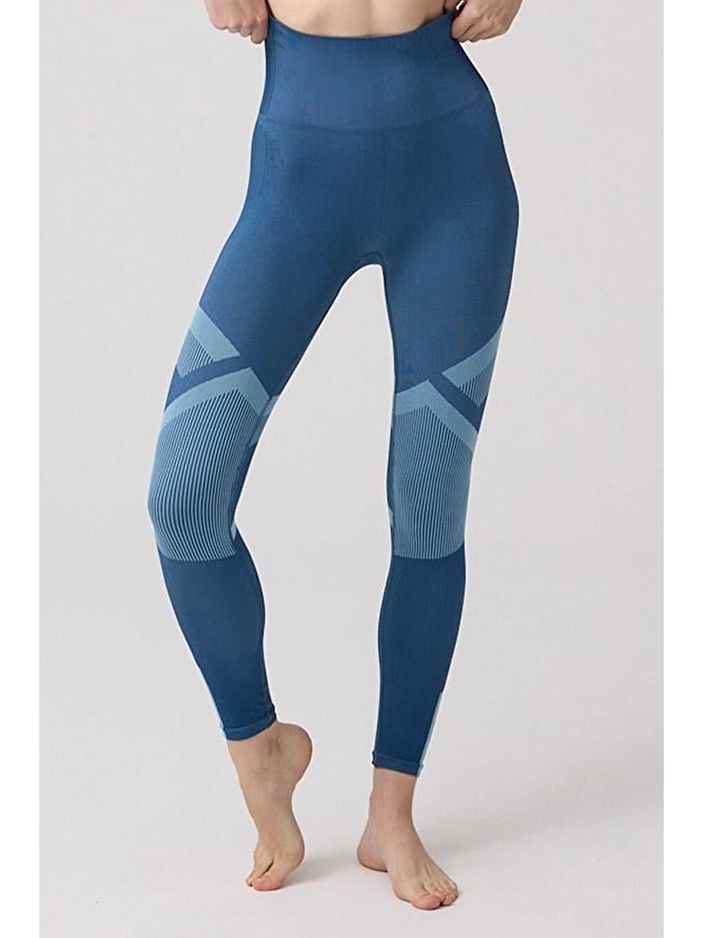 Turkuaz Seamless Mavi Takım Sporcu Yüksek Bel Tayt Ve Kalın Askılı Balensiz Crop Top Büstiyer-7