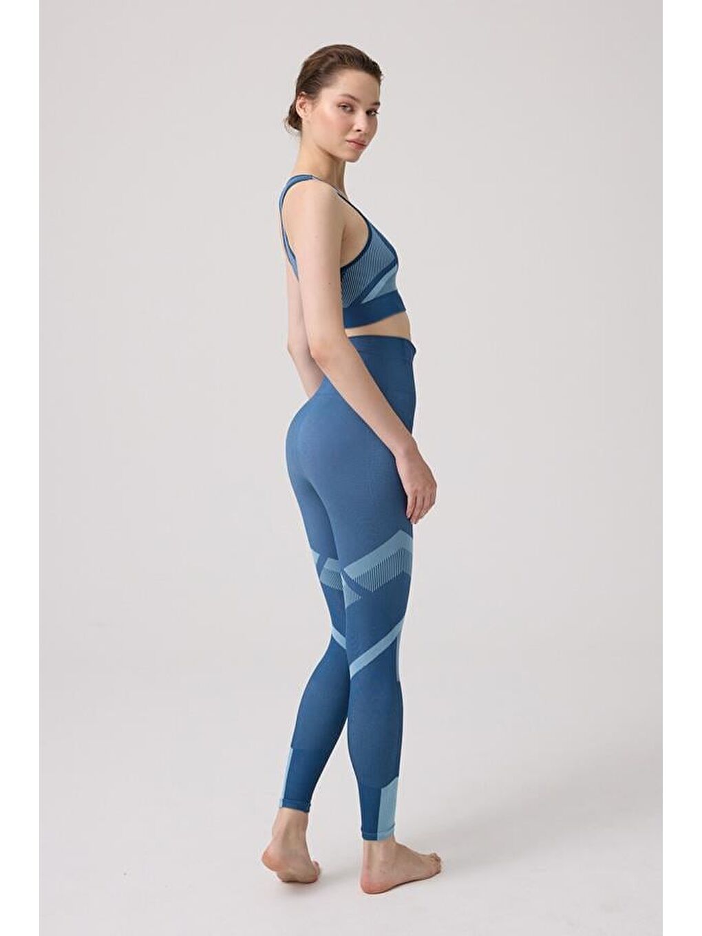 Turkuaz Seamless Sporcu Yüksek Bel Kadın Mavi Tayt-3