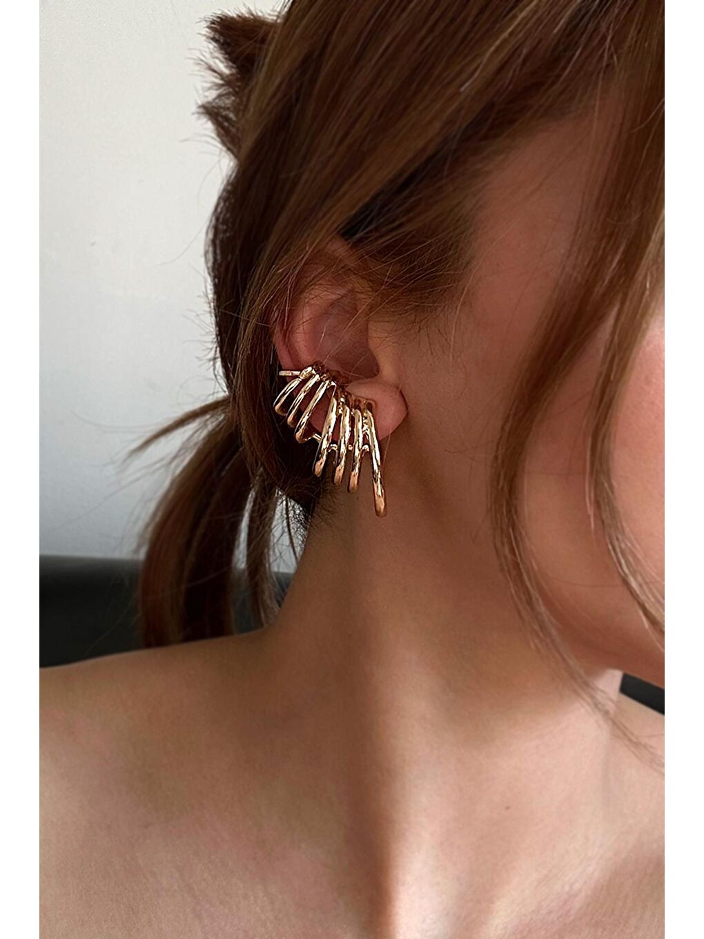 New Obsessions Altın Kaplama Çok Kollu Climber Ear Cuff Görünümlü Kadın küpe - 4