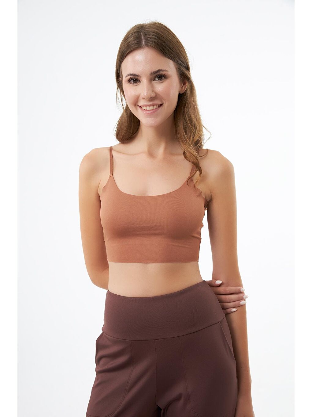 Kahverengi Ayarlanabilir İnce Askılı Lazer Kesim Crop Büstiyer 3'Lü Paket-7-3