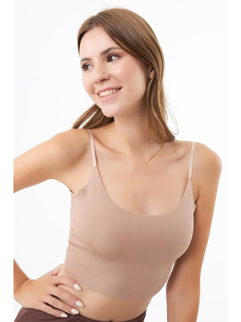 Kahverengi Ayarlanabilir İnce Askılı Lazer Kesim Crop Büstiyer 3'Lü Paket-7-4