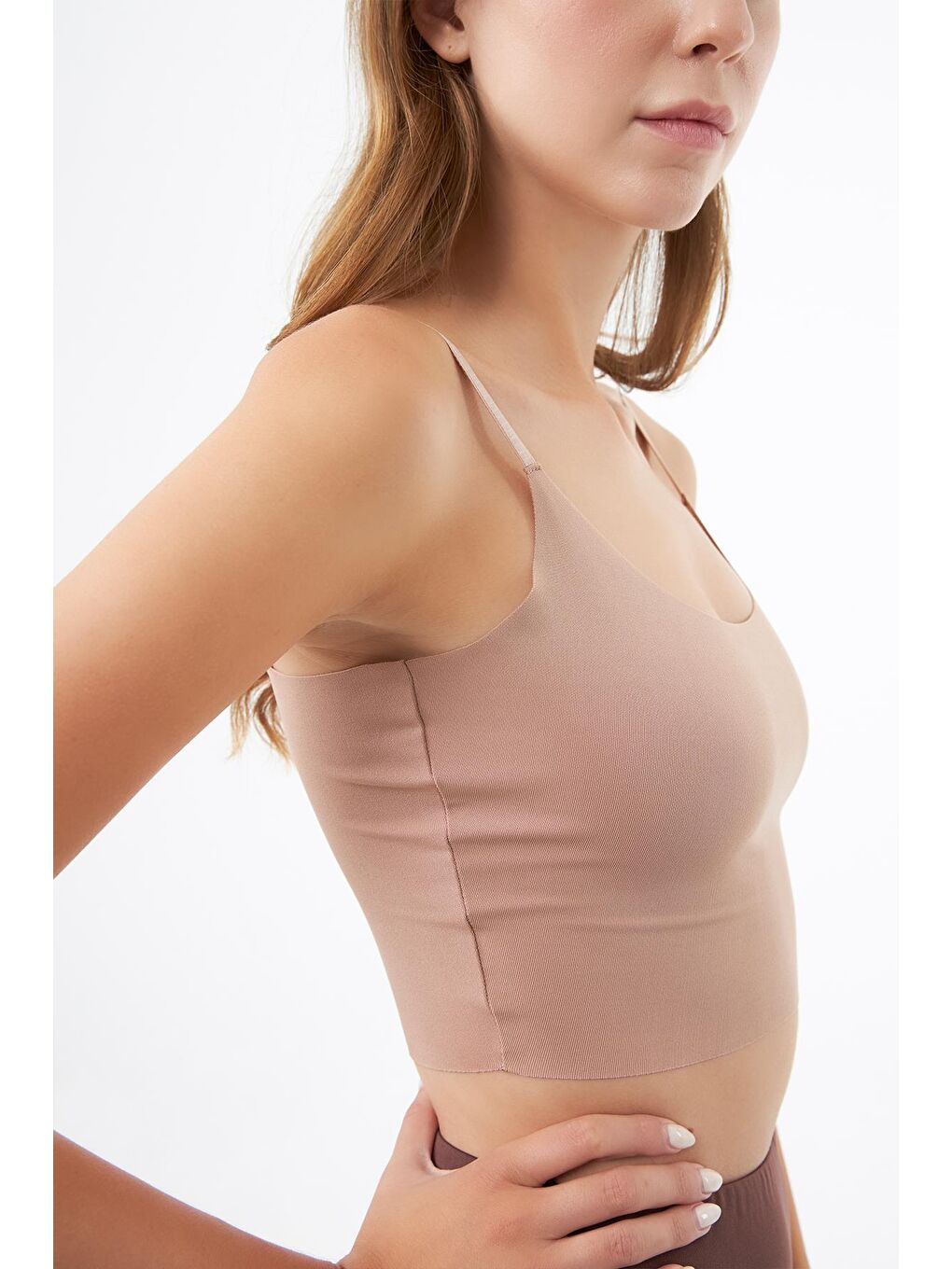 Kahverengi Ayarlanabilir İnce Askılı Lazer Kesim Crop Büstiyer 3'Lü Paket-7-5