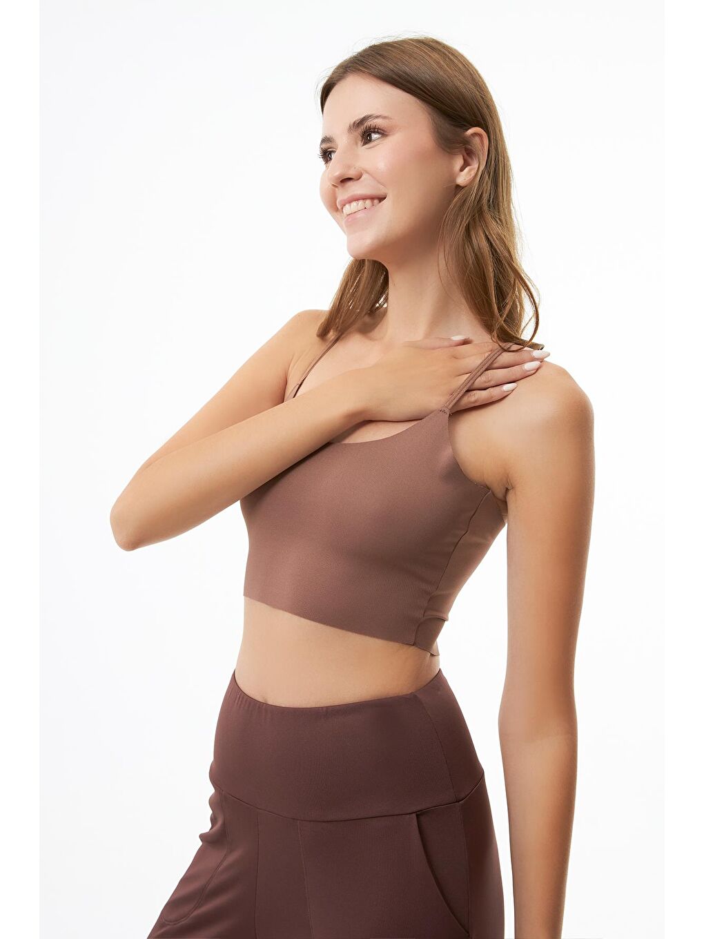 Kahverengi Ayarlanabilir İnce Askılı Lazer Kesim Crop Büstiyer 3'Lü Paket-7-8