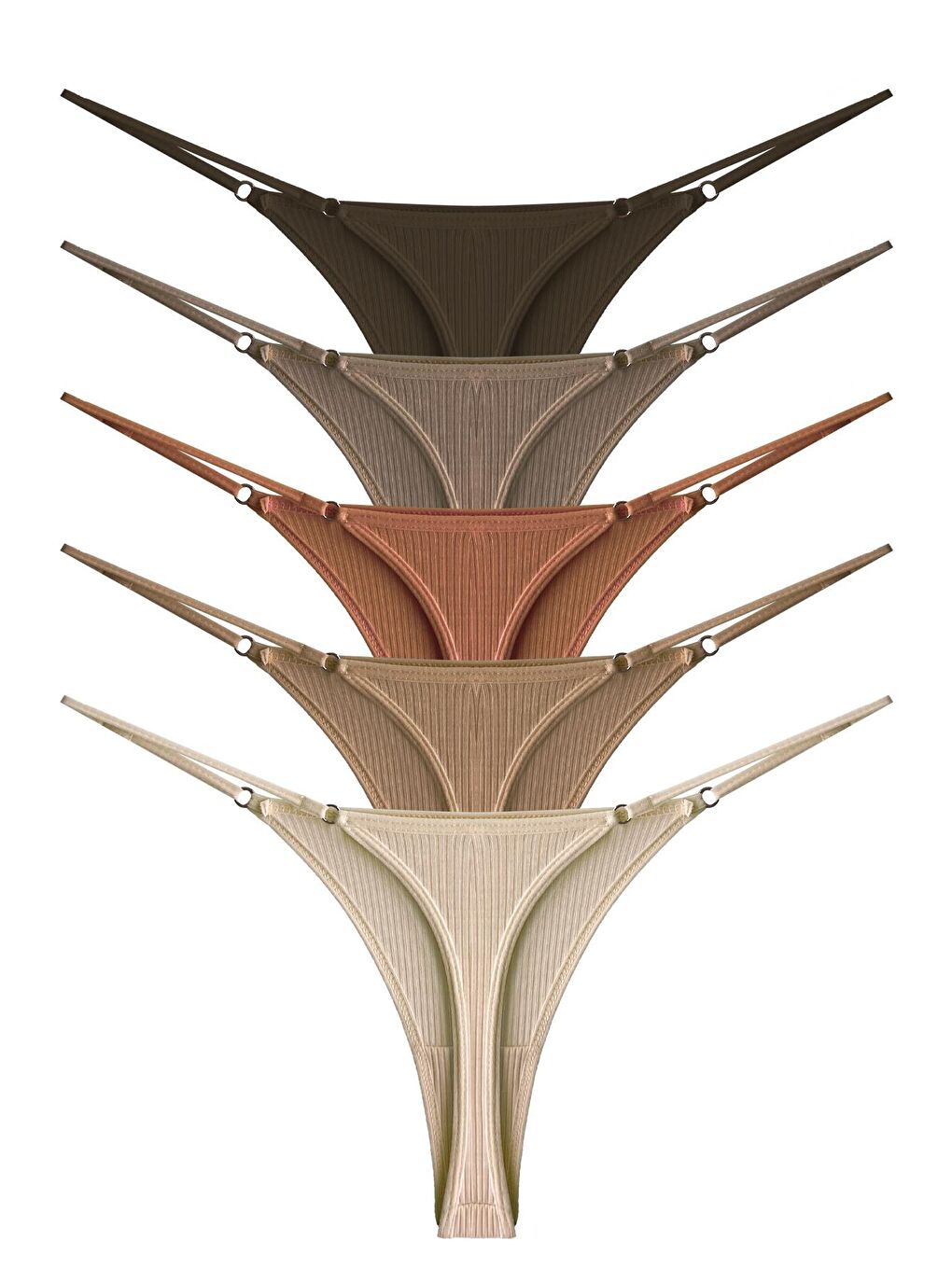 Karışık Pamuklu Ve Elastanlı Ayarlanabilir Lastikli Kaşkorse Fitilli Kadın Tanga Külot 5'Li Paket-2