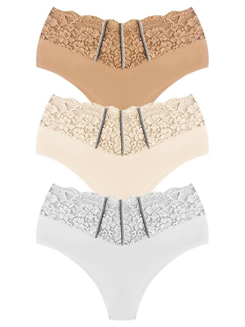 Karışık Dantel Ve Taş Detaylı Lazer Kesim Büyük Beden Kadın Bikini Külot 3'Lü Paket-2