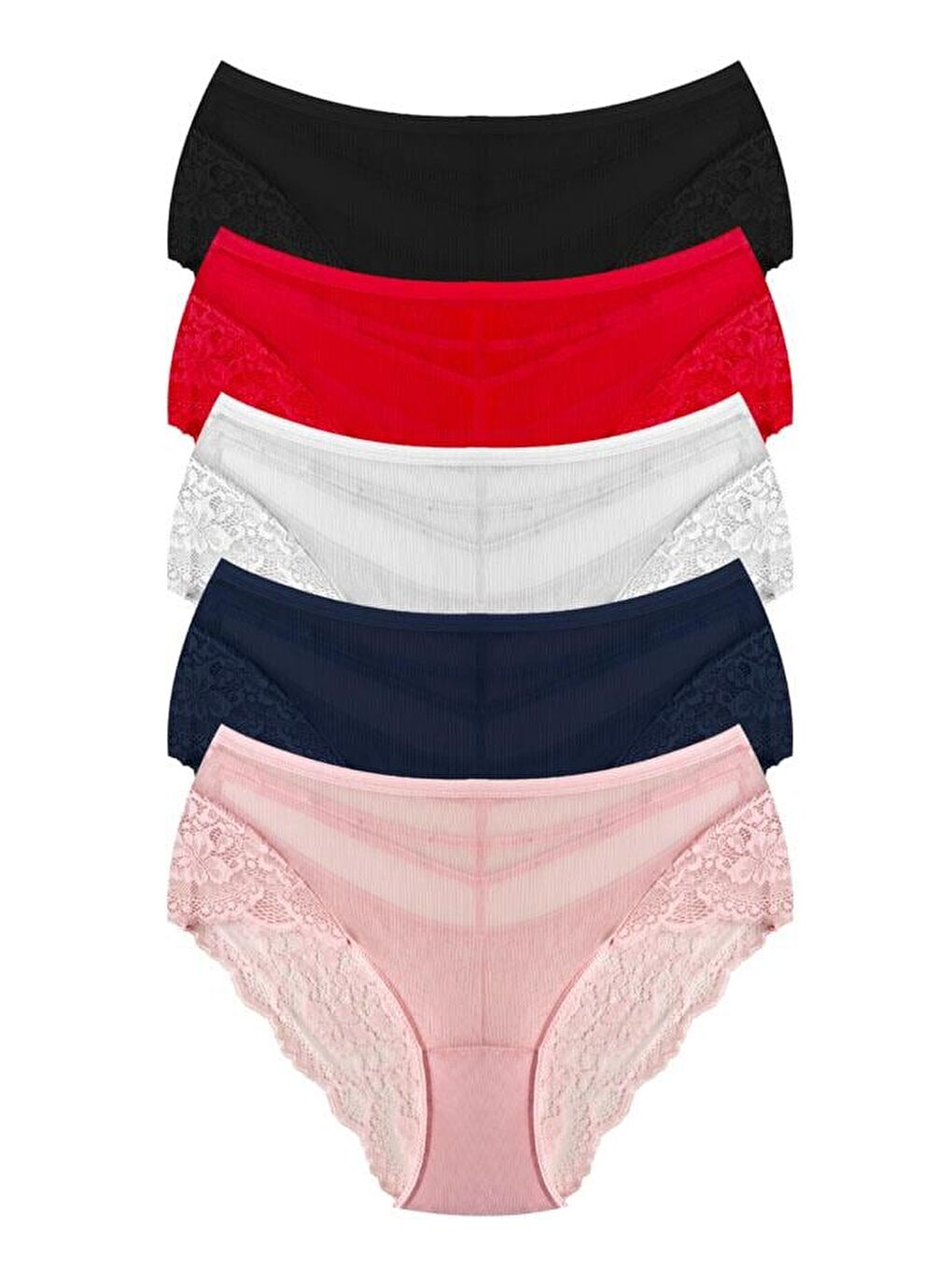 Karışık Transparan Tüllü Dantel Ve Taş Detaylı Büyük Beden Kadın Bikini Külot 5'Li Paket