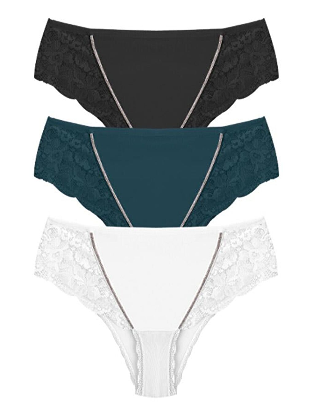 Karışık Transparan Tüllü Dantel Detaylı Büyük Beden Kadın Bikini Külot 3'Lü Paket-2