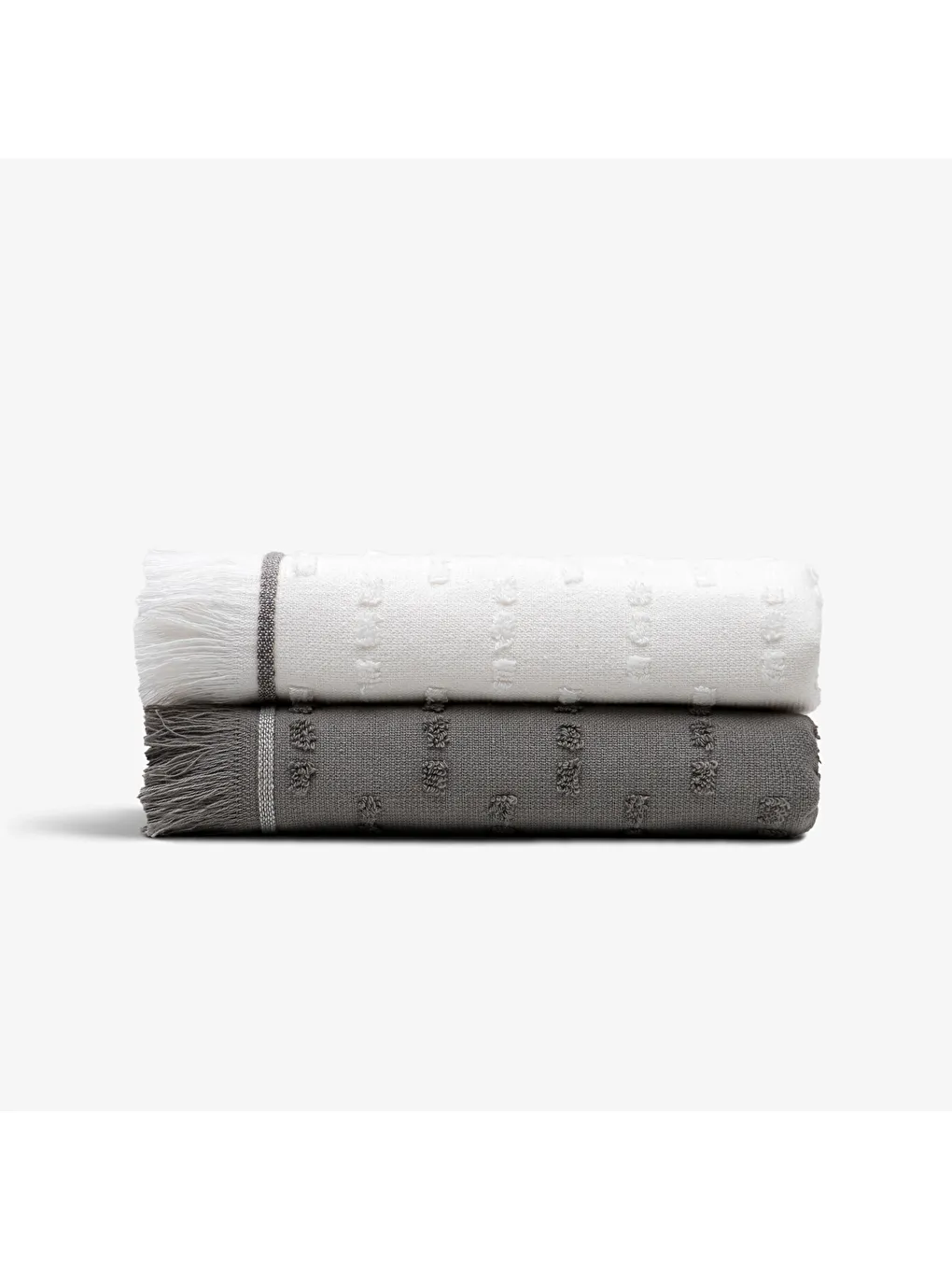 Pera 2'li Mutfak Havlusu %100 Pamuk Pike-Bukle Krem-Antrasit 50X70 Cm-1