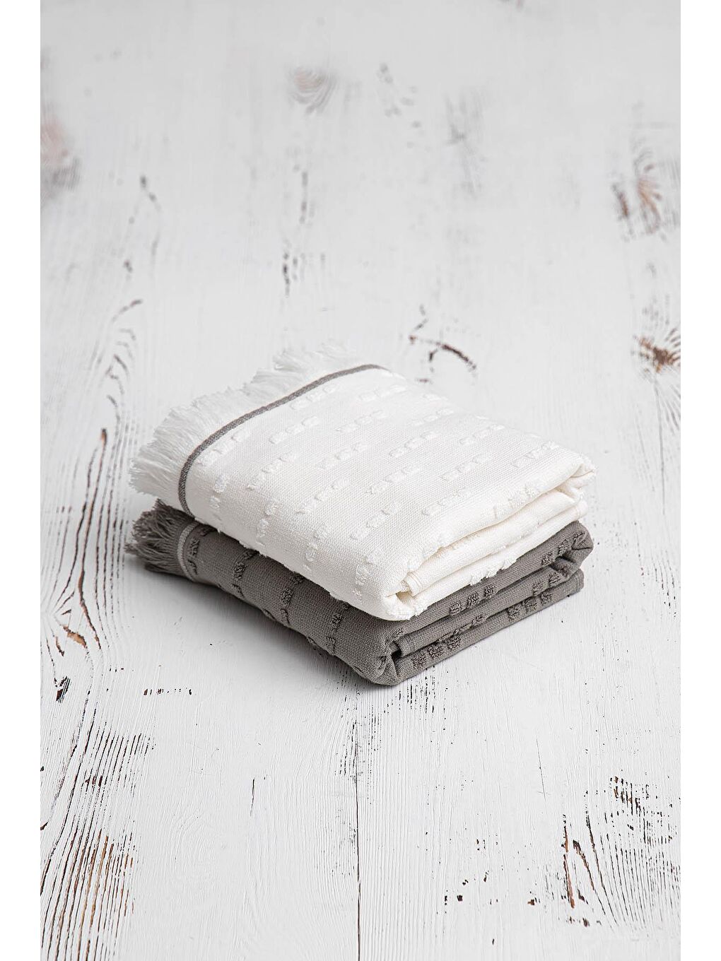 Pera 2'li Mutfak Havlusu %100 Pamuk Pike-Bukle Krem-Antrasit 50X70 Cm-6