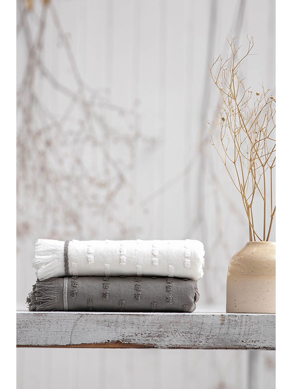 Pera 2'li Mutfak Havlusu %100 Pamuk Pike-Bukle Krem-Antrasit 50X70 Cm-7