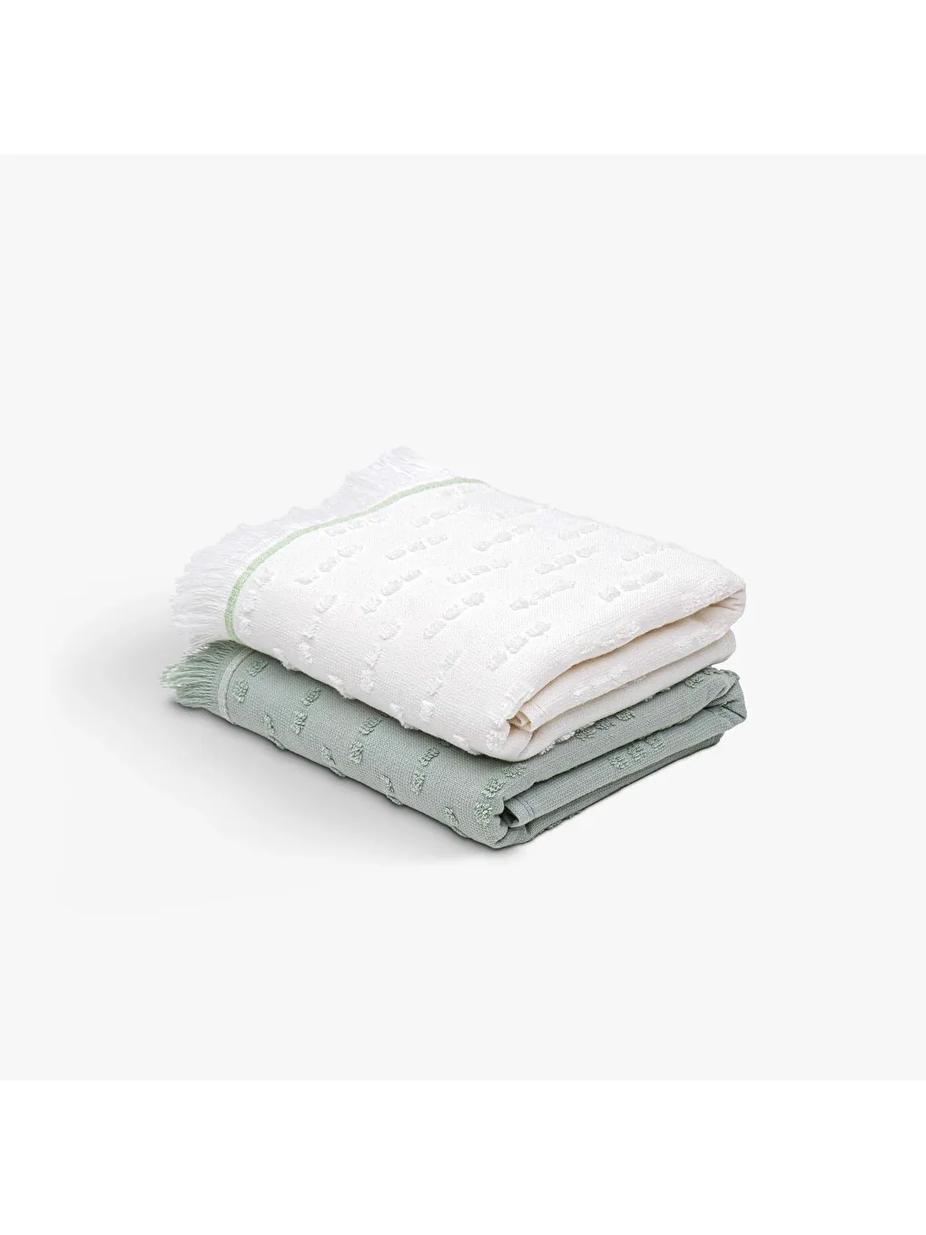 Yeşil Pera 2'li Mutfak Havlusu %100 Pamuk Pike-Bukle Krem-Mint 50X70 Cm
