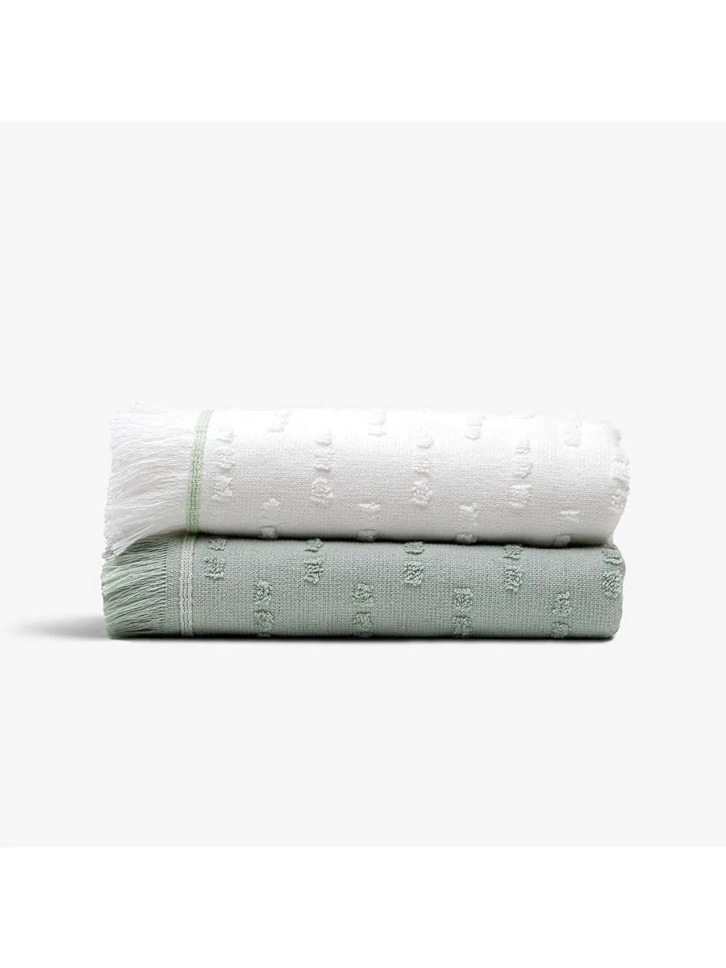 Yeşil Pera 2'li Mutfak Havlusu %100 Pamuk Pike-Bukle Krem-Mint 50X70 Cm-1