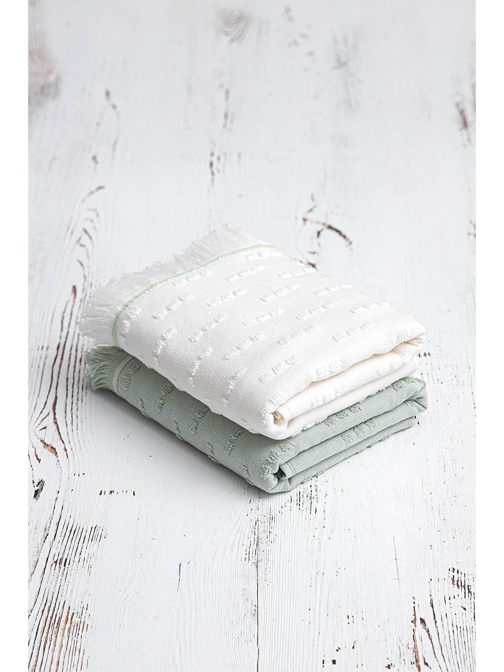 Yeşil Pera 2'li Mutfak Havlusu %100 Pamuk Pike-Bukle Krem-Mint 50X70 Cm-6