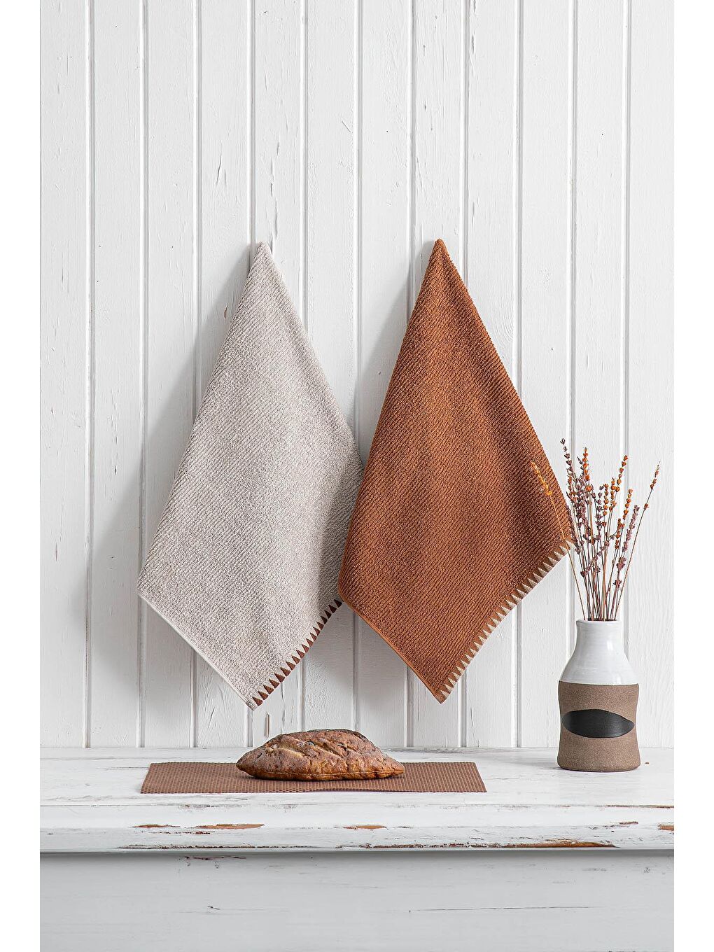 Vera 2'li Mutfak Havlusu %100 Pamuk Bukle-Bukle Bej-Terra 50X70 Cm-4