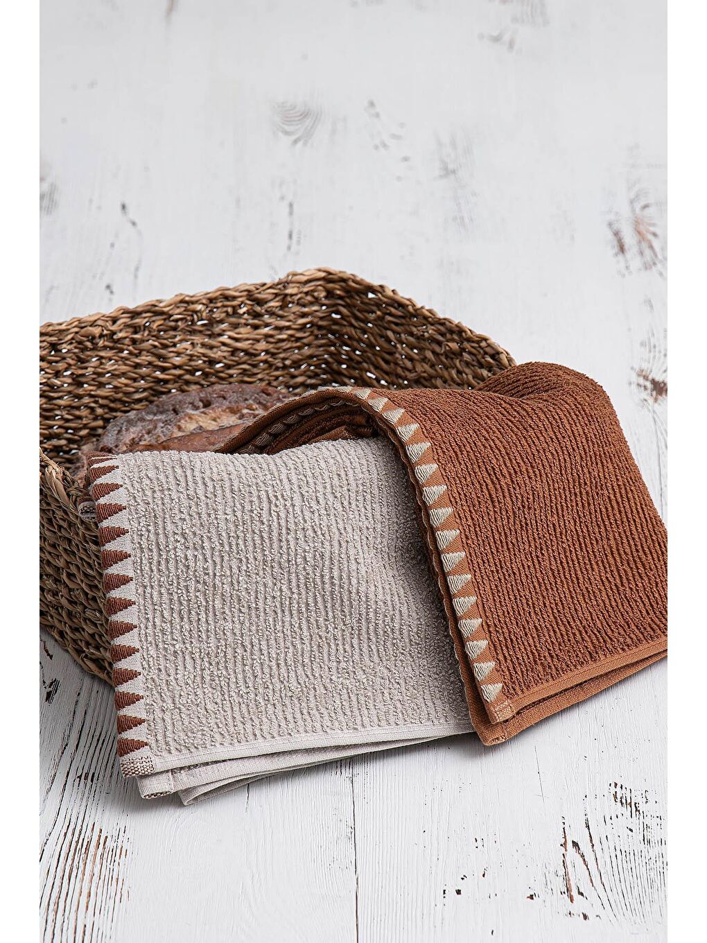 Vera 2'li Mutfak Havlusu %100 Pamuk Bukle-Bukle Bej-Terra 50X70 Cm-8