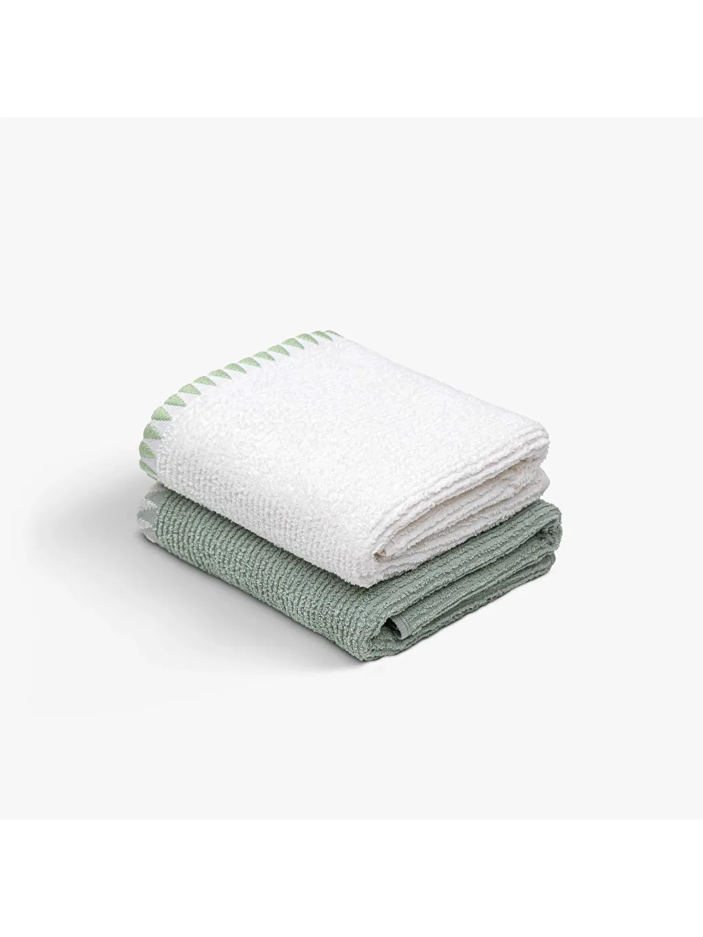 Yeşil Vera 2'li Mutfak Havlusu %100 Pamuk Bukle-Bukle Krem-Mint 50X70 Cm